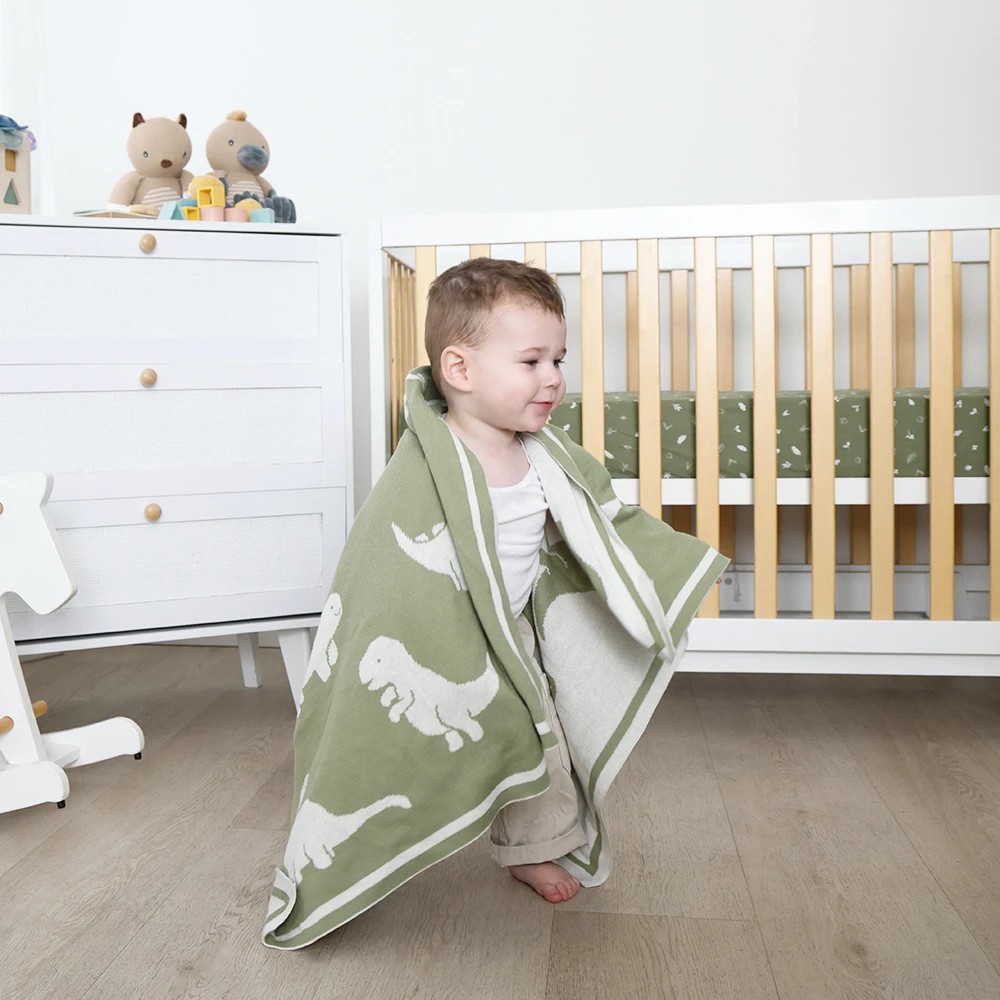 3 Living Textiles Dinosaur Knitted Baby Pram Blanket 75 x 100 cm – Green, 3 of 4