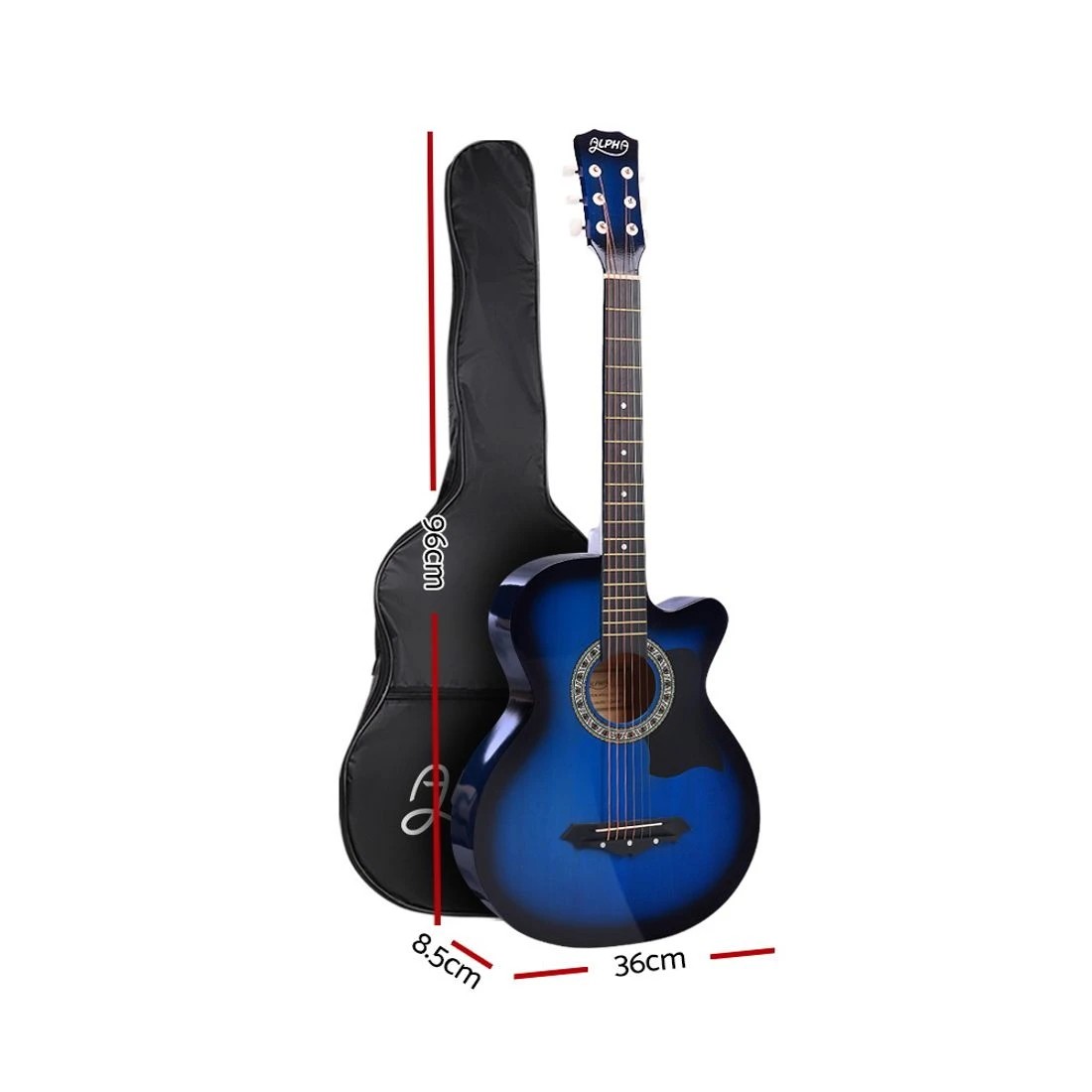 2 Alpha 38 Inch Acoustic Guitar Wooden Body Steel String w/ Stand - Multi, 2 of 7