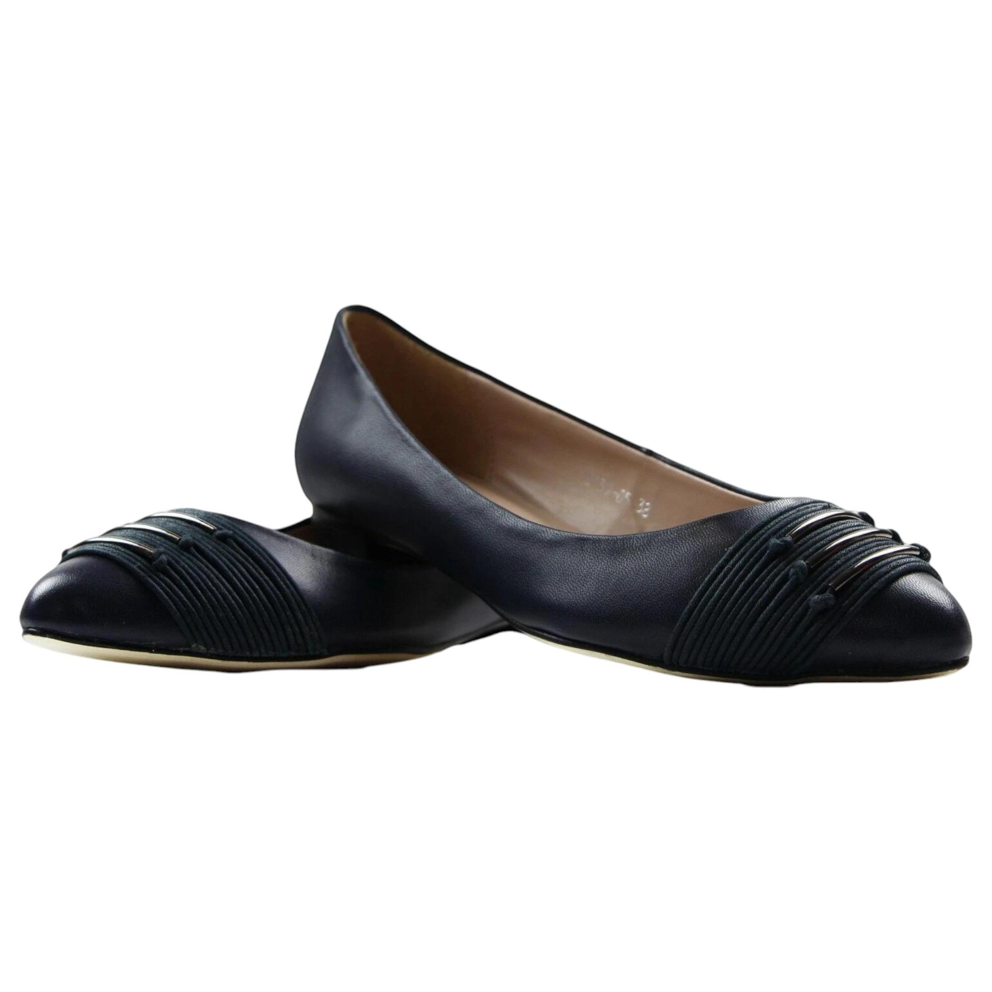 3 Zasel Lucy Ladies Womens Leather Flat Pointy Flats Work Dress Casual Shoes NAVY, 3 of 3