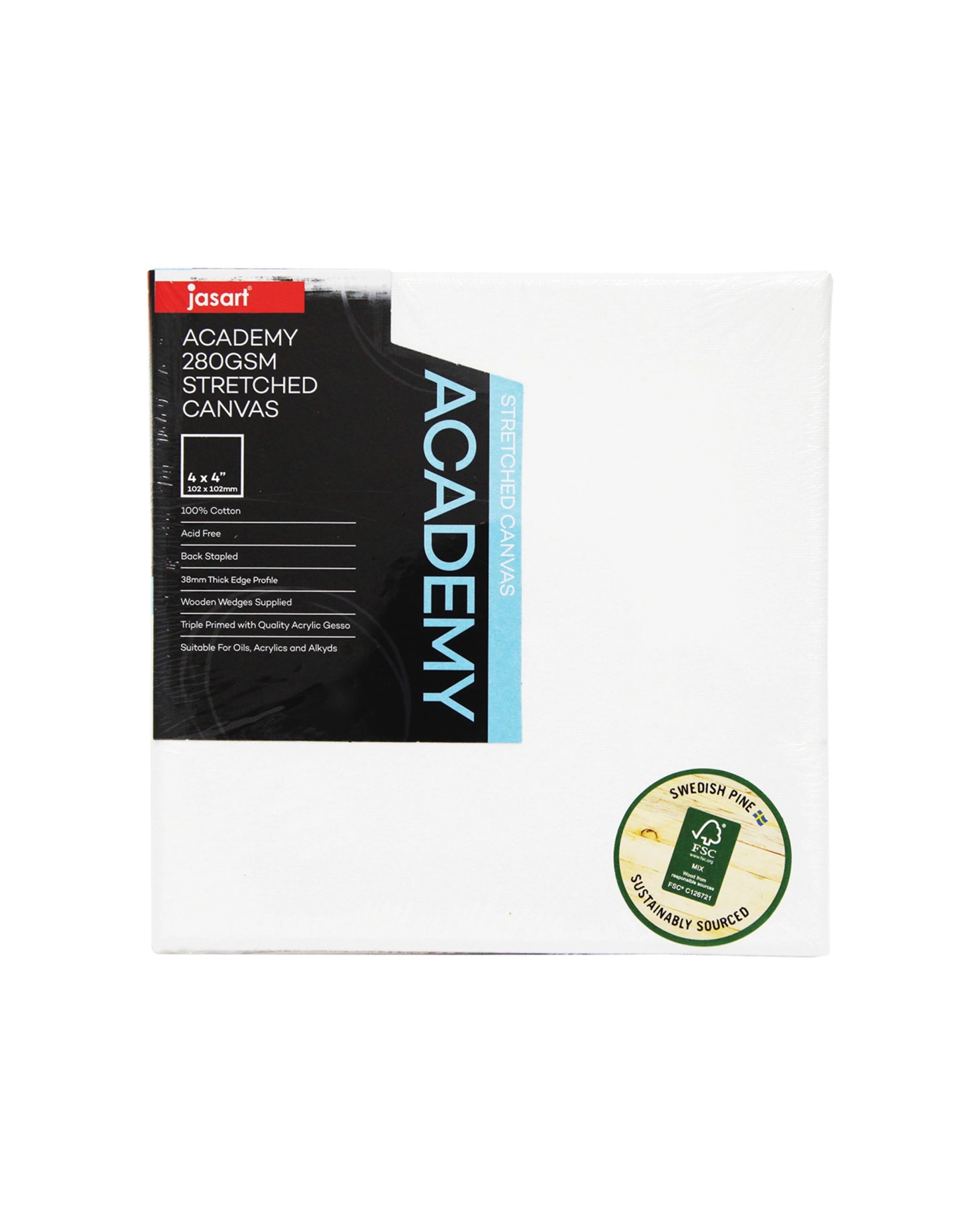 1 Jasart Academy Thick Edge Cotton Stretched Canvas 280GSM 4x4 Inches - White, 1 of 1