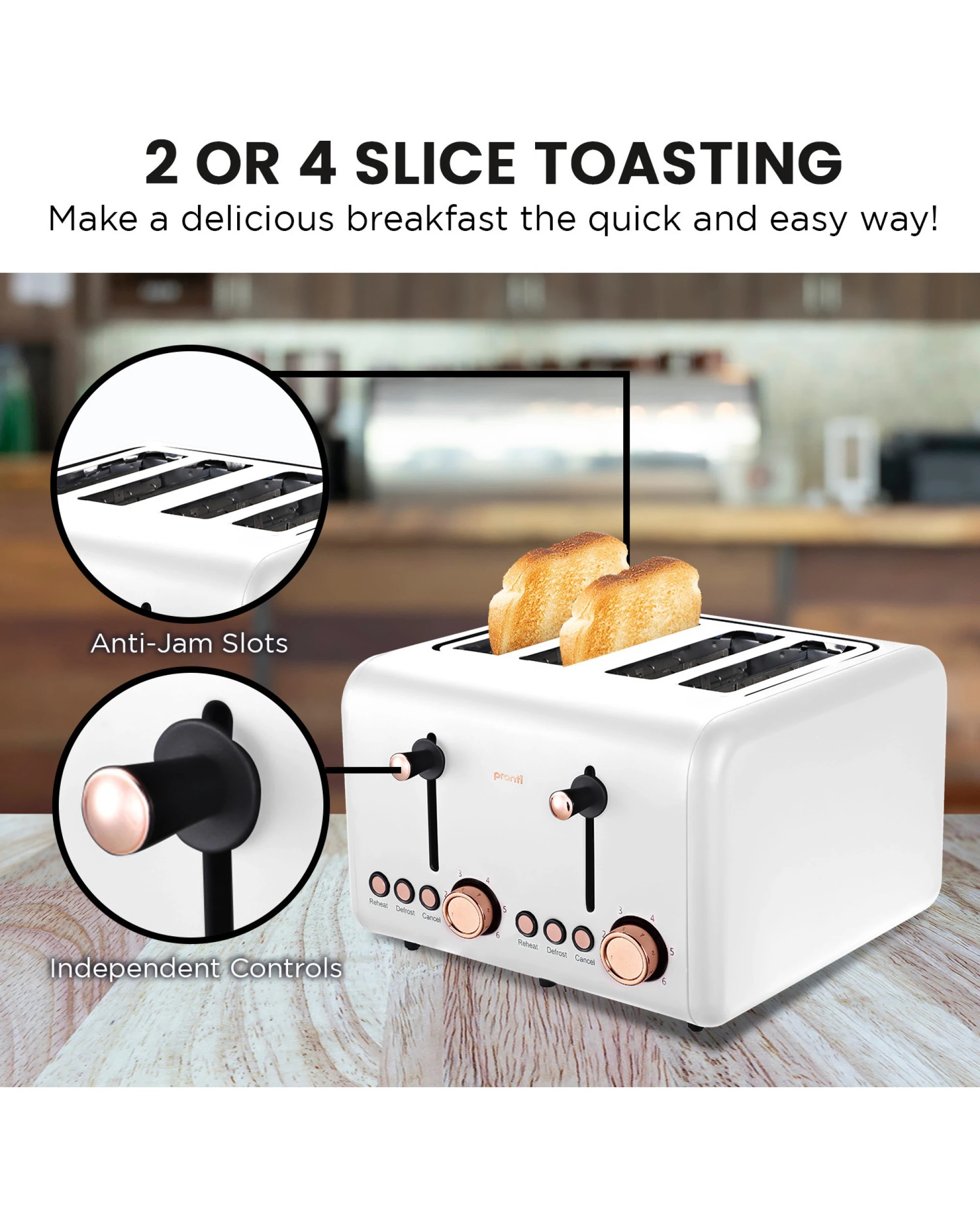 3 Pronti 4 Slice Toaster Rose Trim Collection - White, 3 of 9