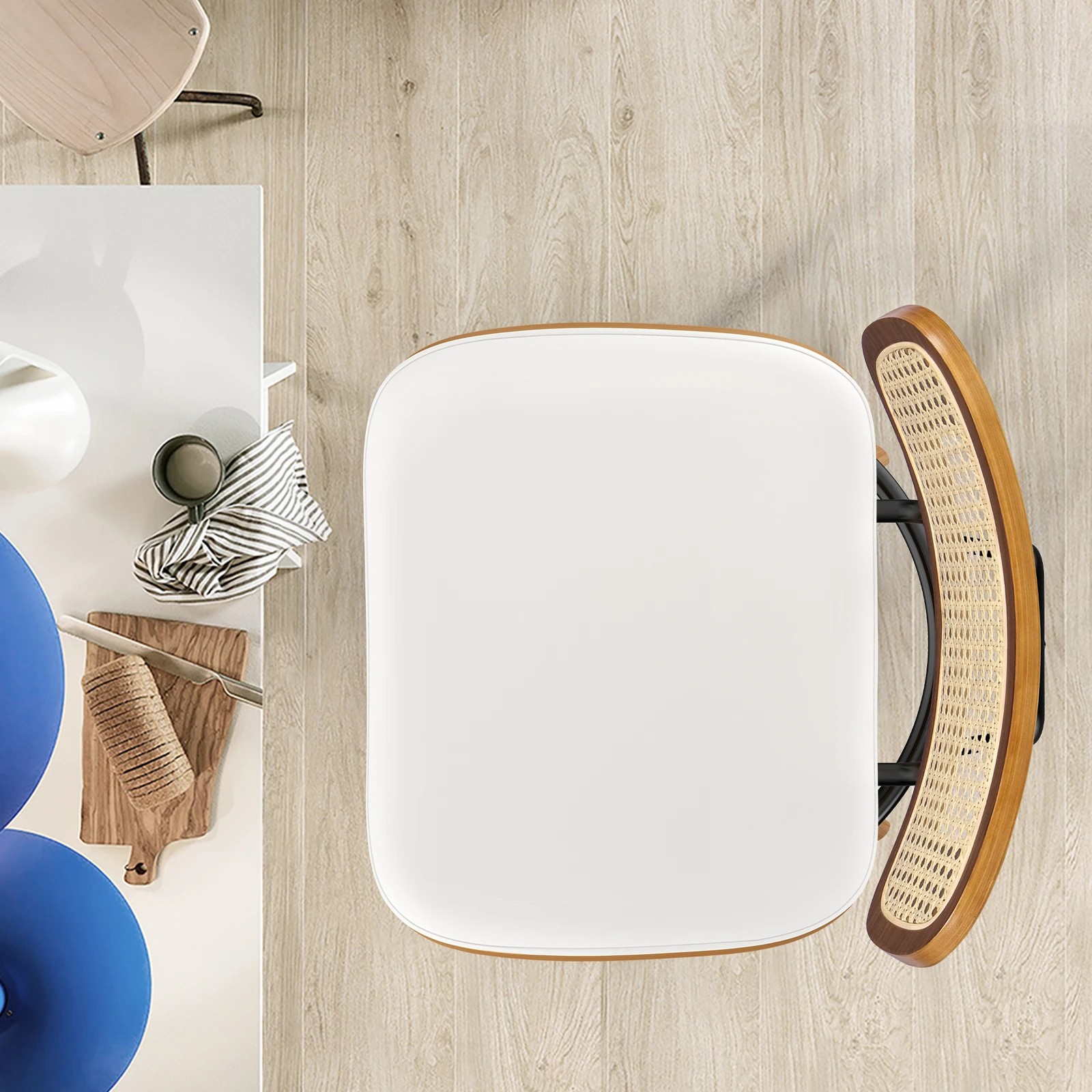 4 Alfordson 2x Bar Stools Kitchen Vintage Leather Seat Rattan Chair - White, 4 of 9