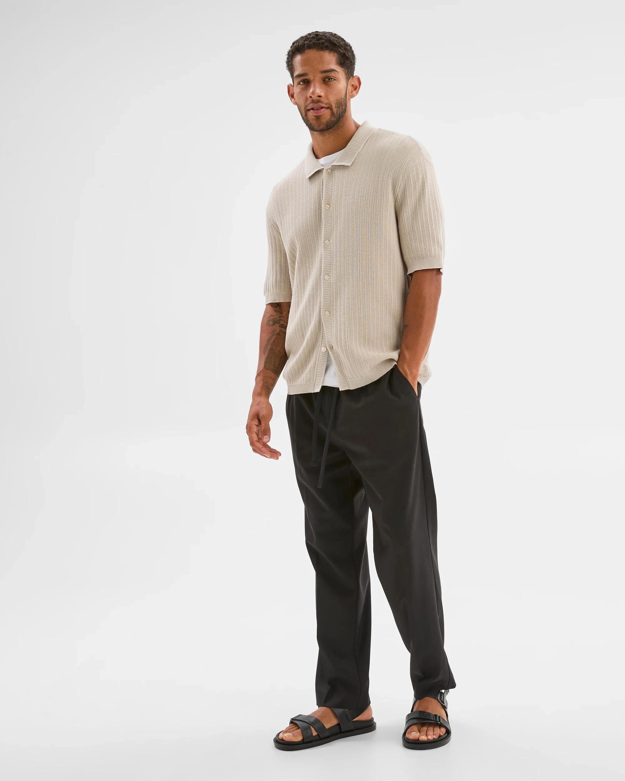 2 Australian Cotton Textured Stripe Knit Shirt - Preview NEUTRAL, 2 of 6