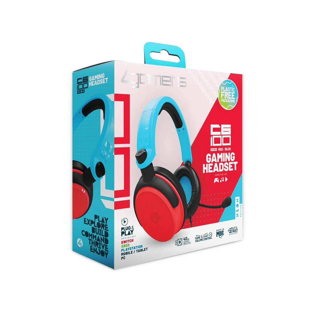 2 4Gamers C6-100 Gaming Headset - Neon Blue & Red
 - Blue,Neon,Red, 2 of 5