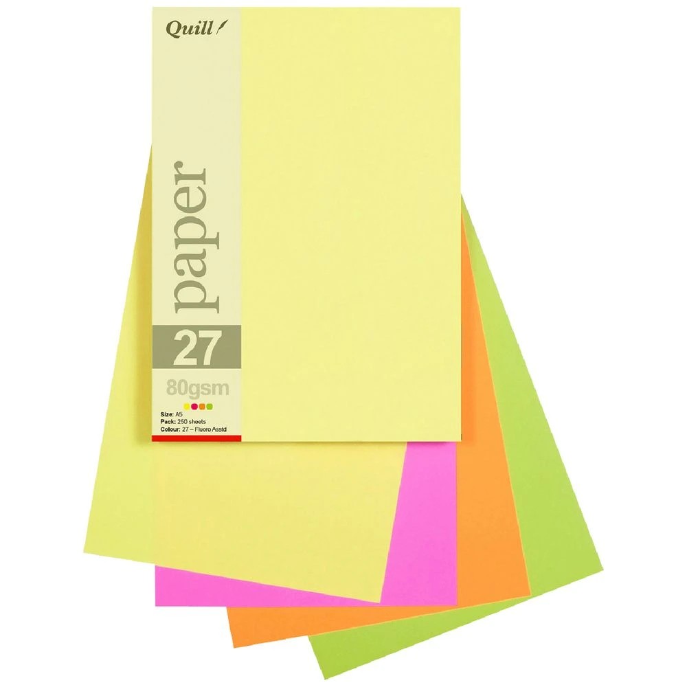 1 Quill A5 Paper Fluoro Assorted 250 Pack, 1 of 2