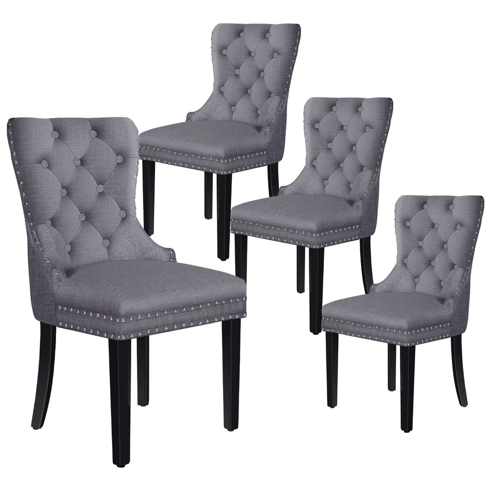 1 Alfordson 4x Dining Chairs Kitchen Lounge Padded Diamond Tufted Fabric - Grey, 1 of 4