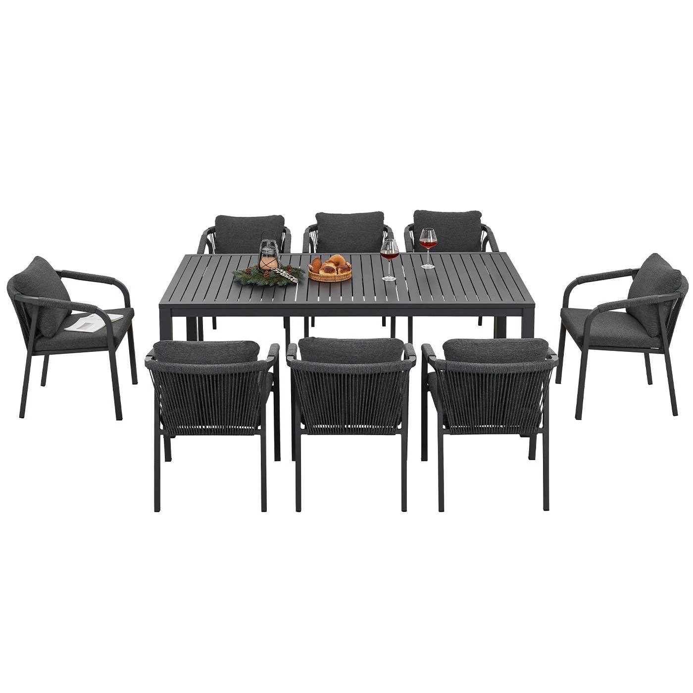 4 Moda Living La Perouse 9-Piece Charcoal Aluminium Outdoor Dining Set – Dark Grey Cushion - Charcoal, 4 of 10