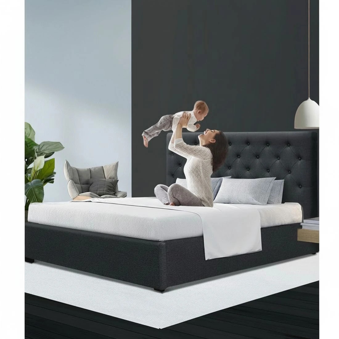 10 Artiss Bed Frame Double Size Gas Lift VILA - Charcoal, 10 of 10