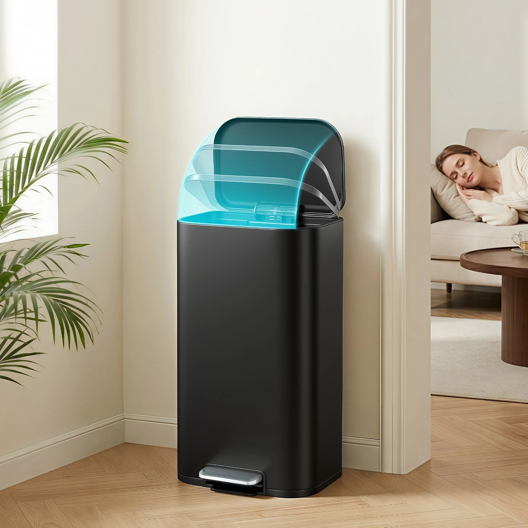 4 Cefito 40L Kitchen Trash Can Pedal Bin Rubbish Bin Steel Soft-Close Lid - Black, 4 of 9