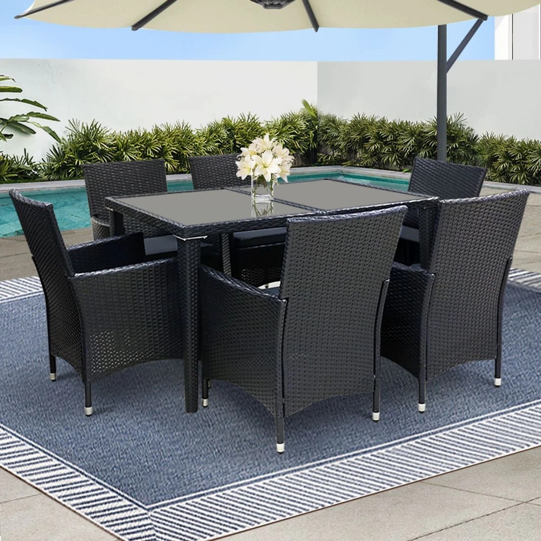 3 Gardeon Outdoor Dining Set 7 Piece Wicker Lounge Setting
 - Black, 3 of 6