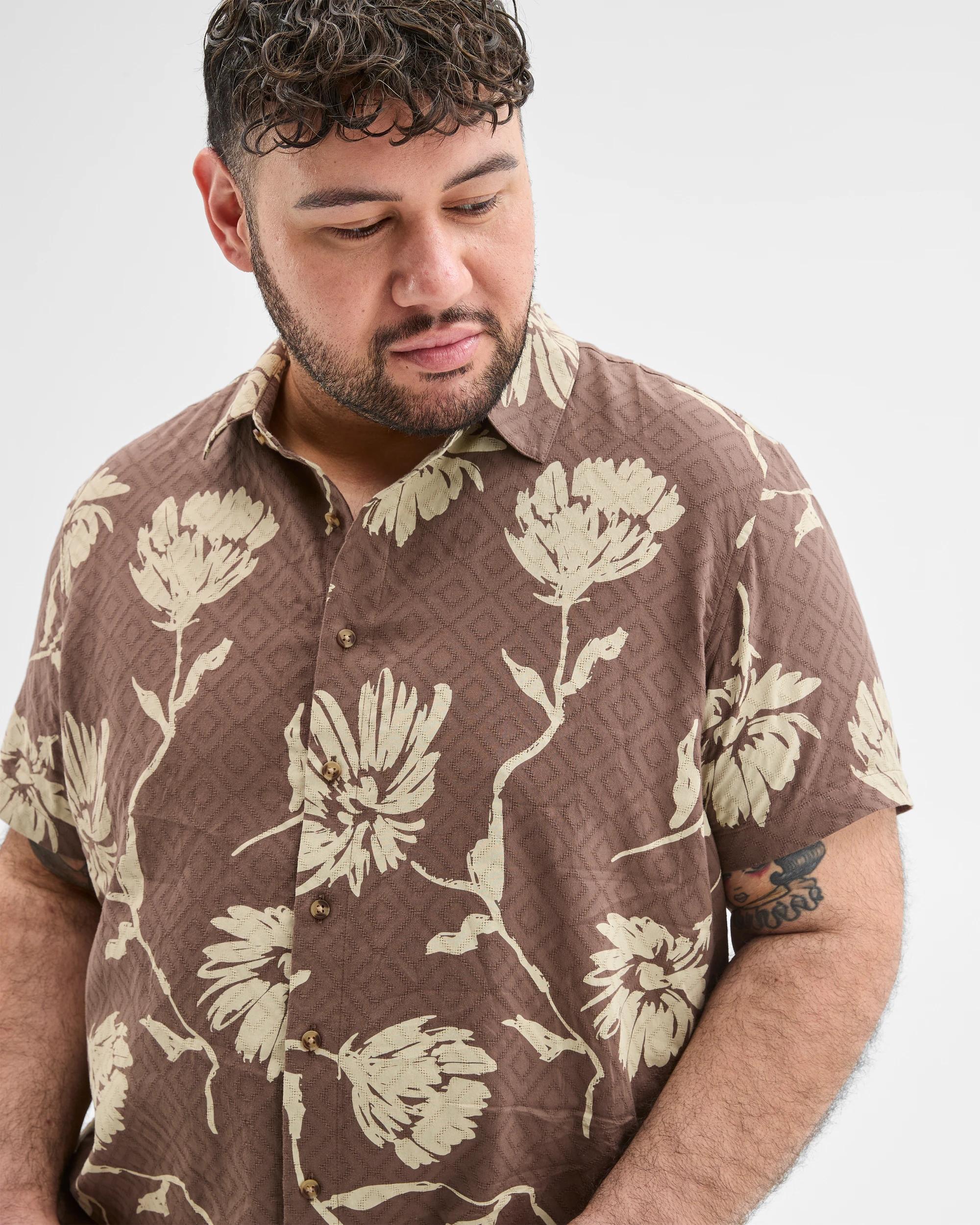 5 Target Man Plus Size Australian Cotton Floral Print Shirt BROWN, 5 of 7