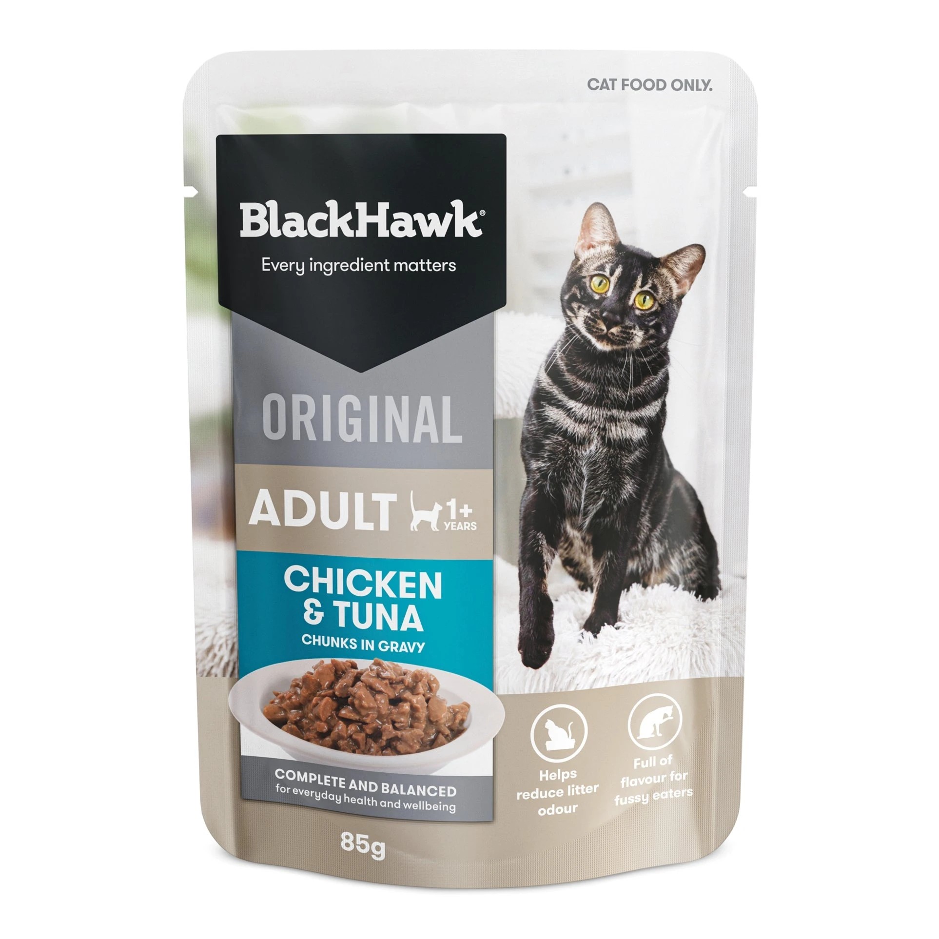 1 Black Hawk Cat 7+ Chicken Tuna In Gravy 85g 12pk, 1 of 1