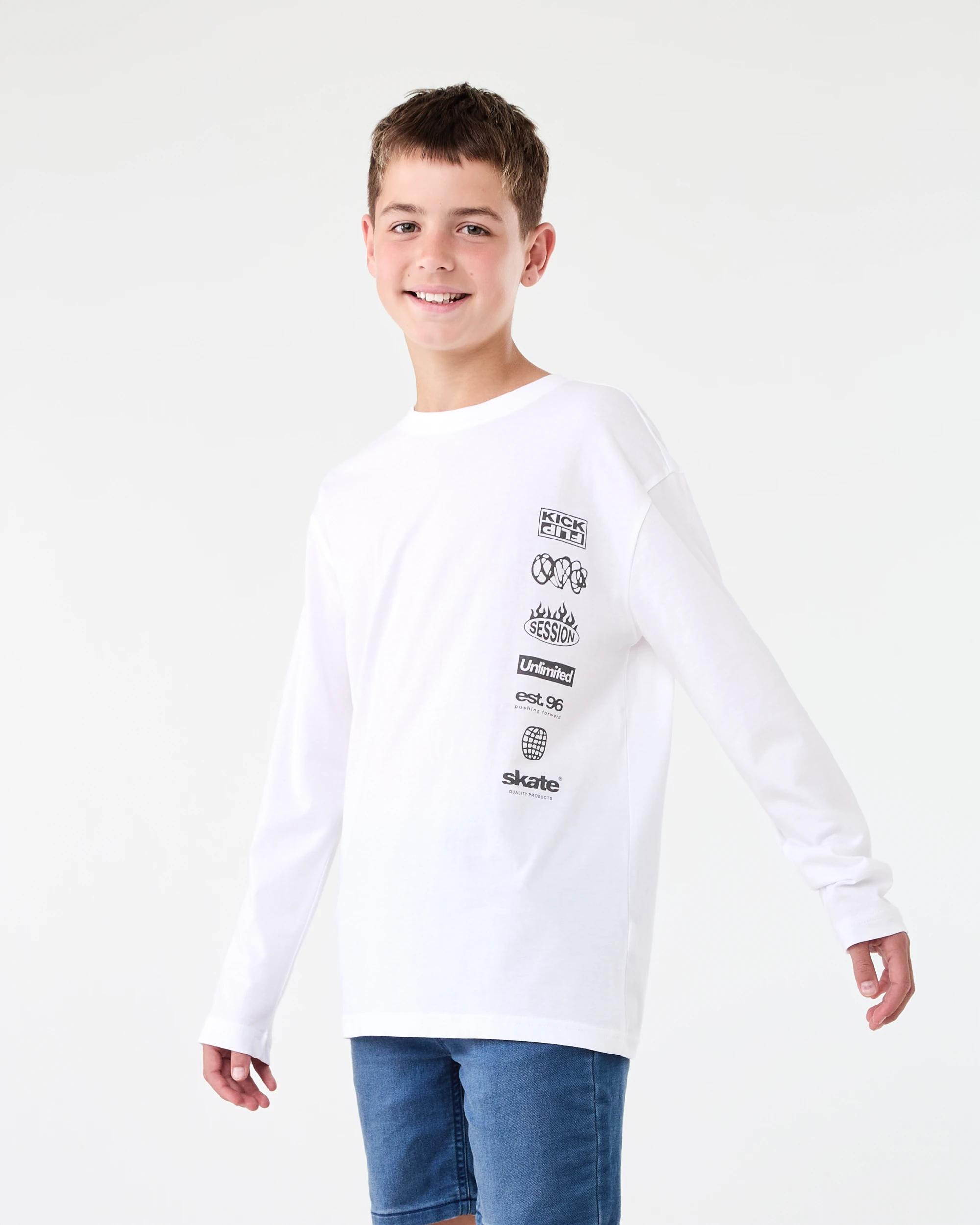 1 Long Sleeve Printed T-shirt Wht Skate, 1 of 6