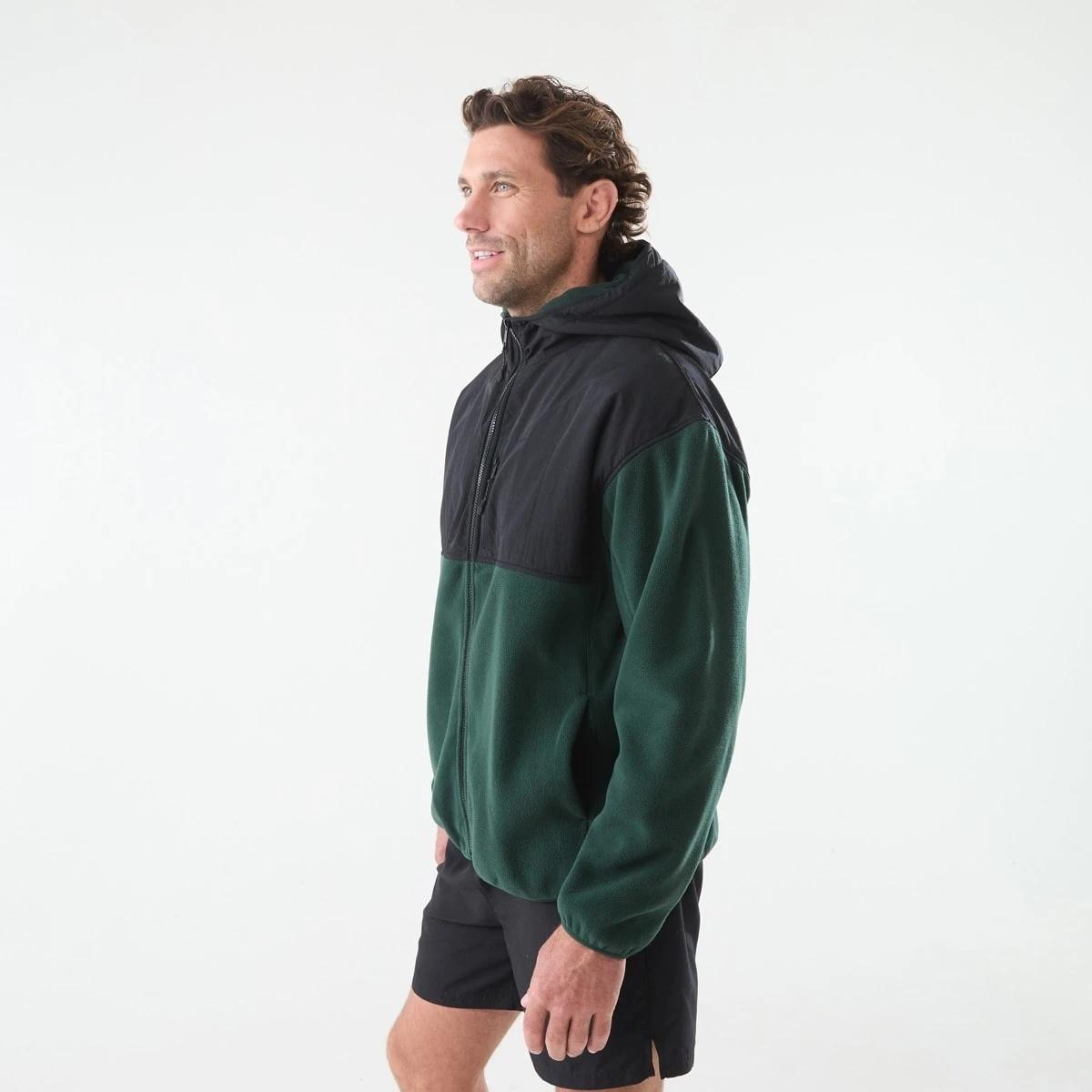 3 Active Mens Polar Fleece Full Zip Hoodie Hunt Green, 3 of 6