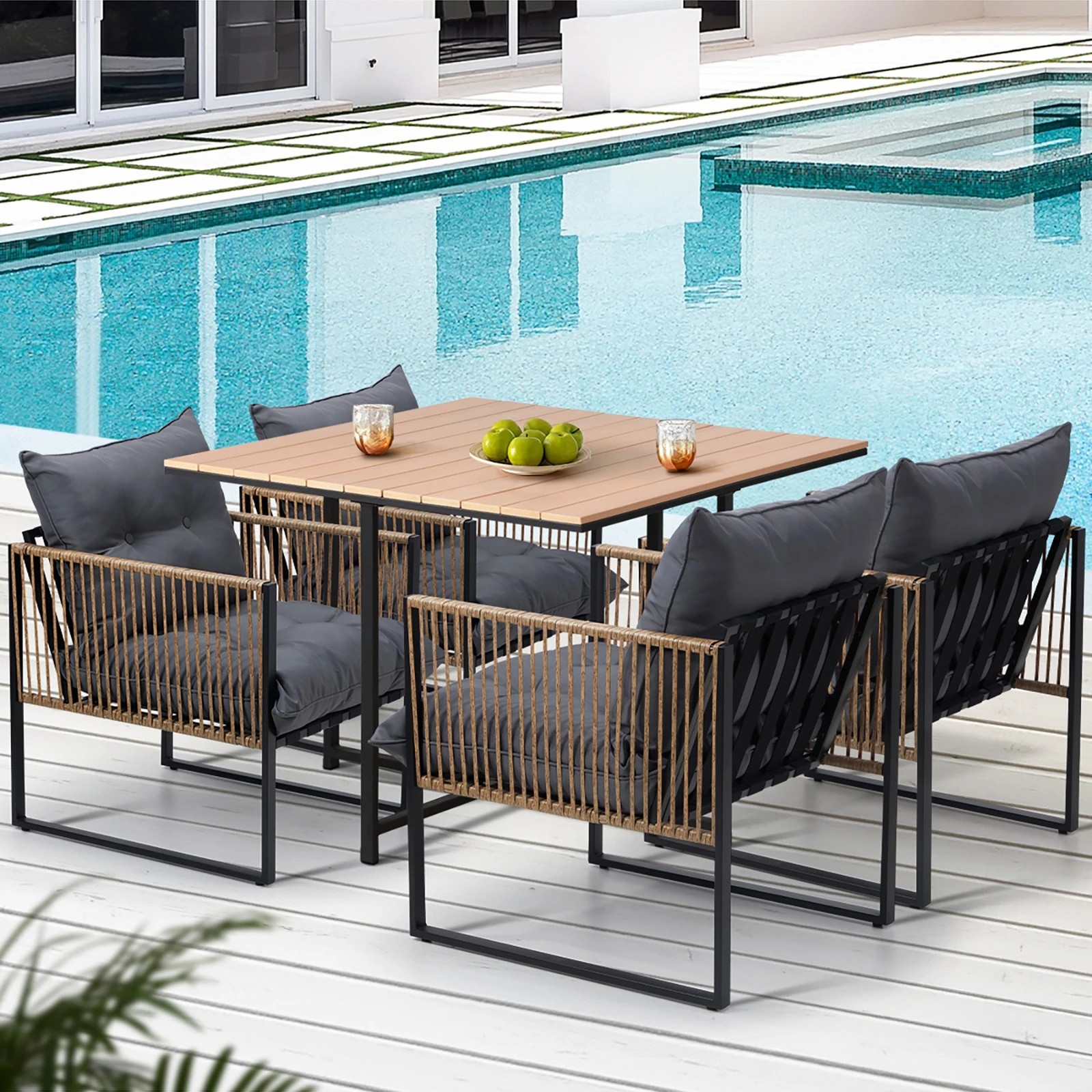 3 Livsip Outdoor Dining Set Furniture Patio Setting Wood-plastic Table 4 Seater
 - Multi, 3 of 10