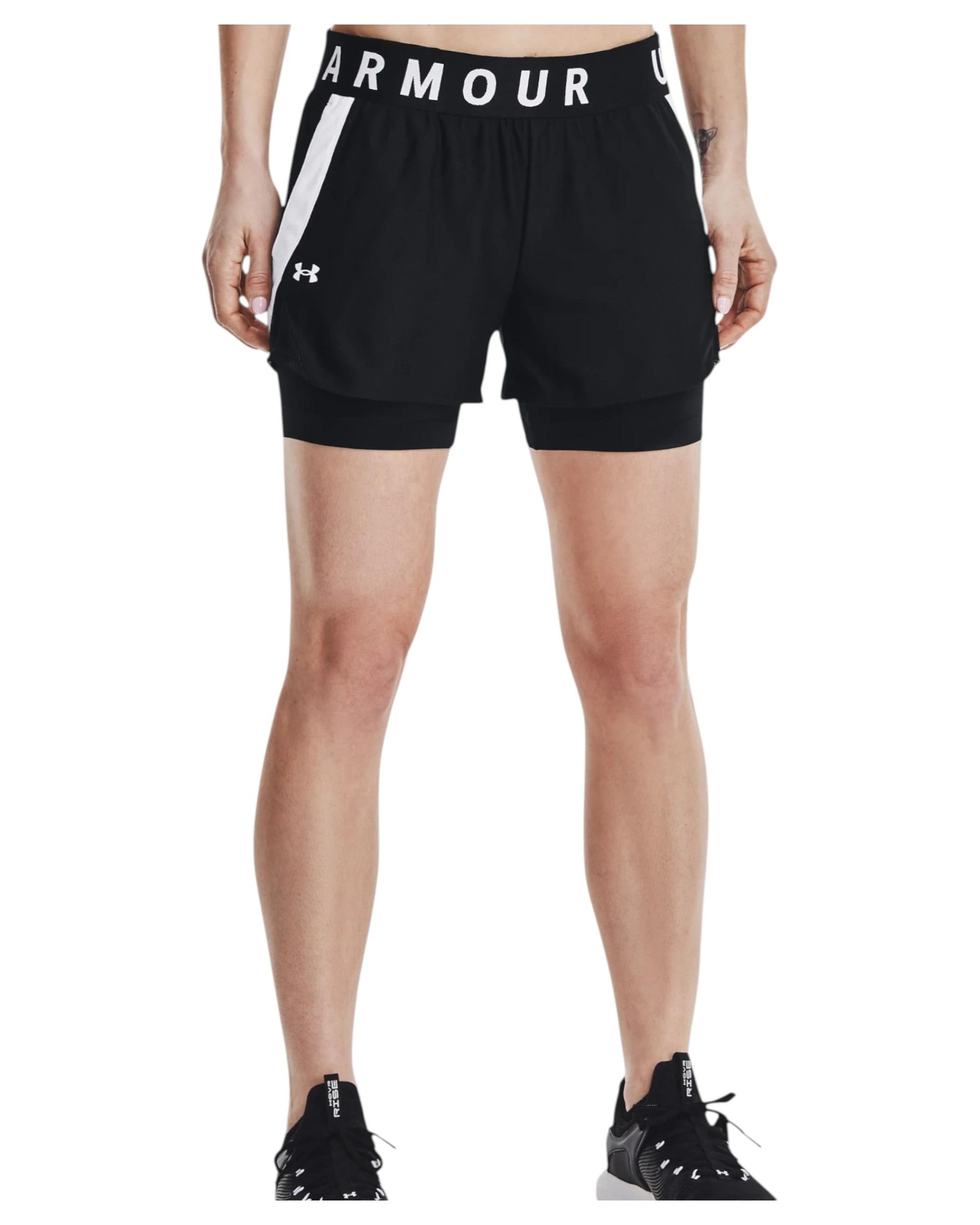 4 Under Armour Womens Play Up 2-in-1 Black/ White Shorts BLACK, 4 of 6