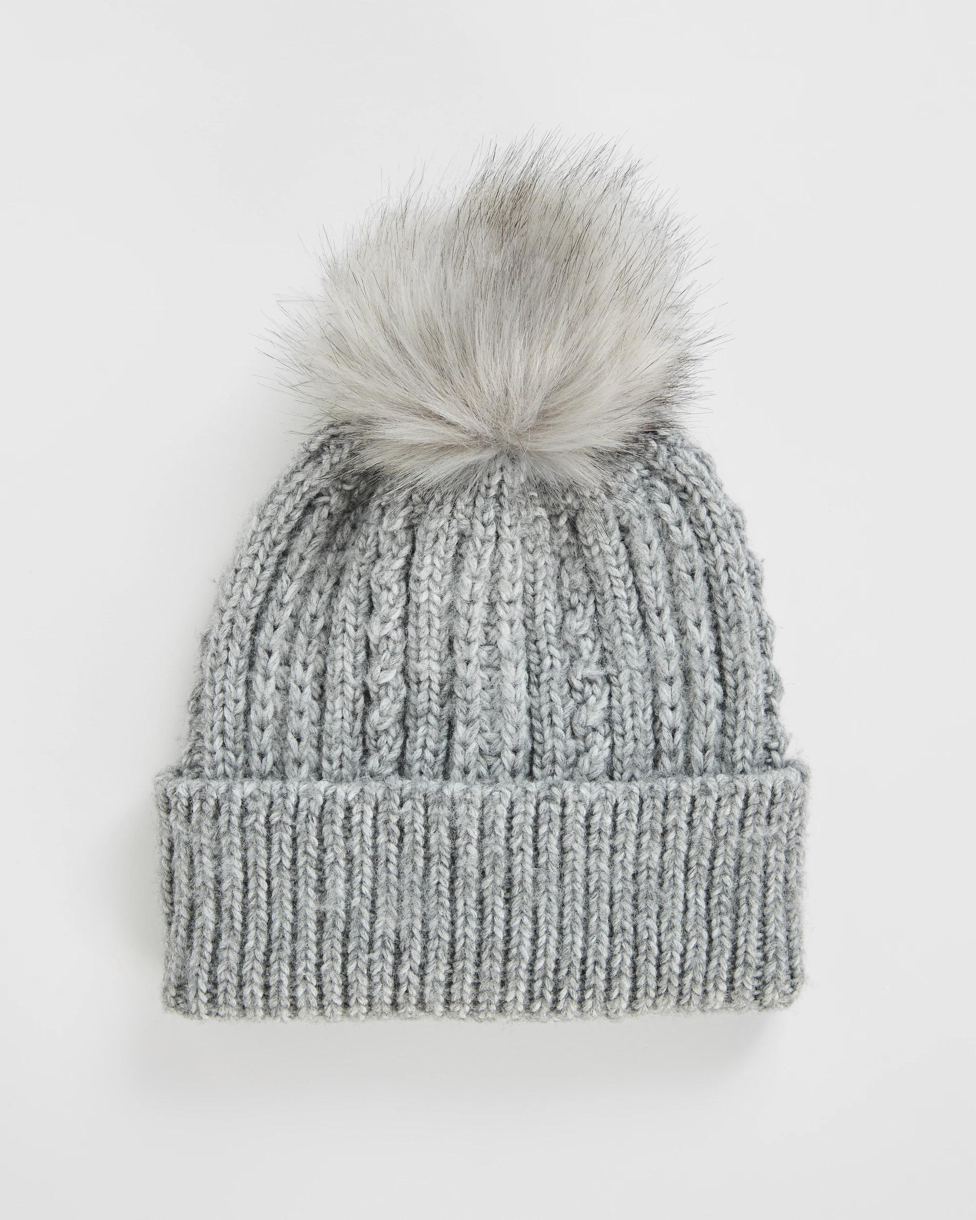 1 Target Woman Chunky Cable Knit Pom Pom Beanie GREY MARLE, 1 of 1