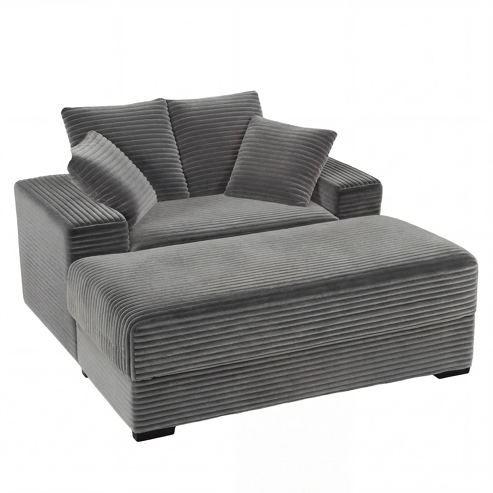 1 Advwin 146cm Chaise Lounge Chair with Storage Ottoman Fluffy Upholstered Sofa Bed - Grey, 1 of 10