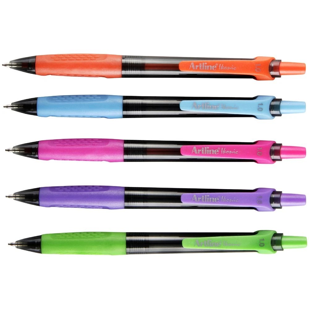 2 Artline Ikonic Retractable Ballpoint Pens Bright 5 Pack, 2 of 3