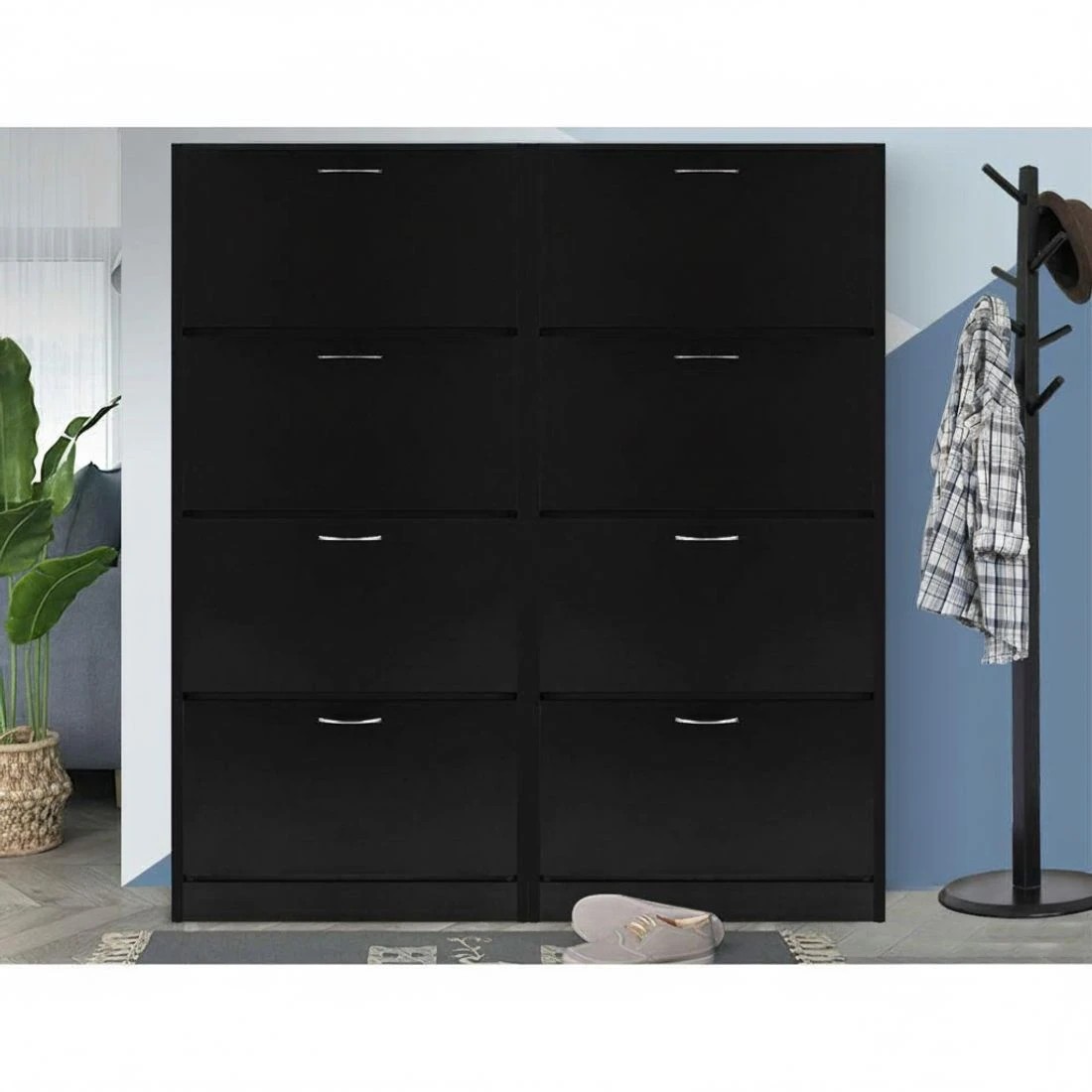 4 Artiss Shoe Rack Cabinet 60 Pairs 4 Doors - Black, 4 of 4