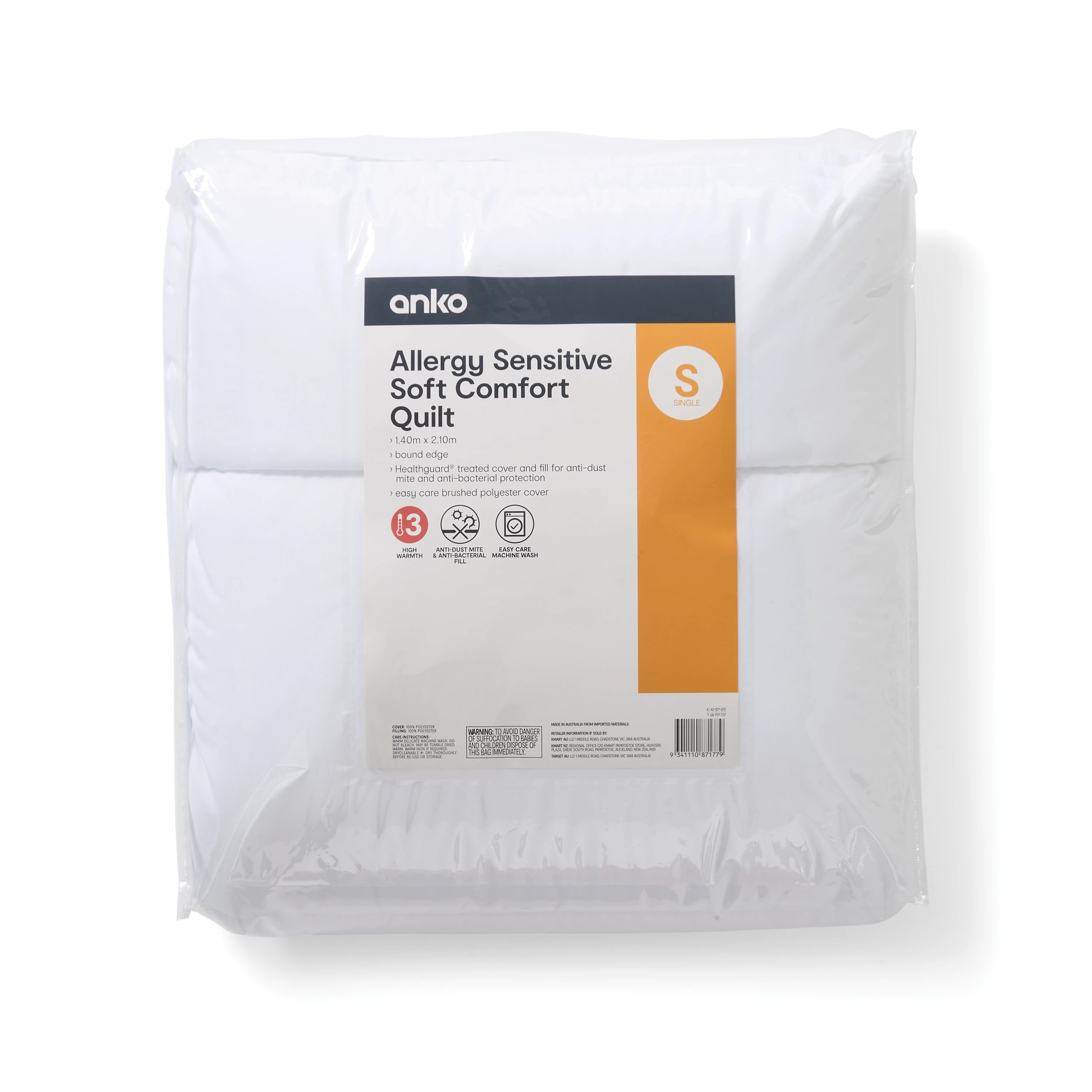 1 High Warmth Allergy Sensitive Soft Comfort Quilt - Single Bed, White, 1 of 6