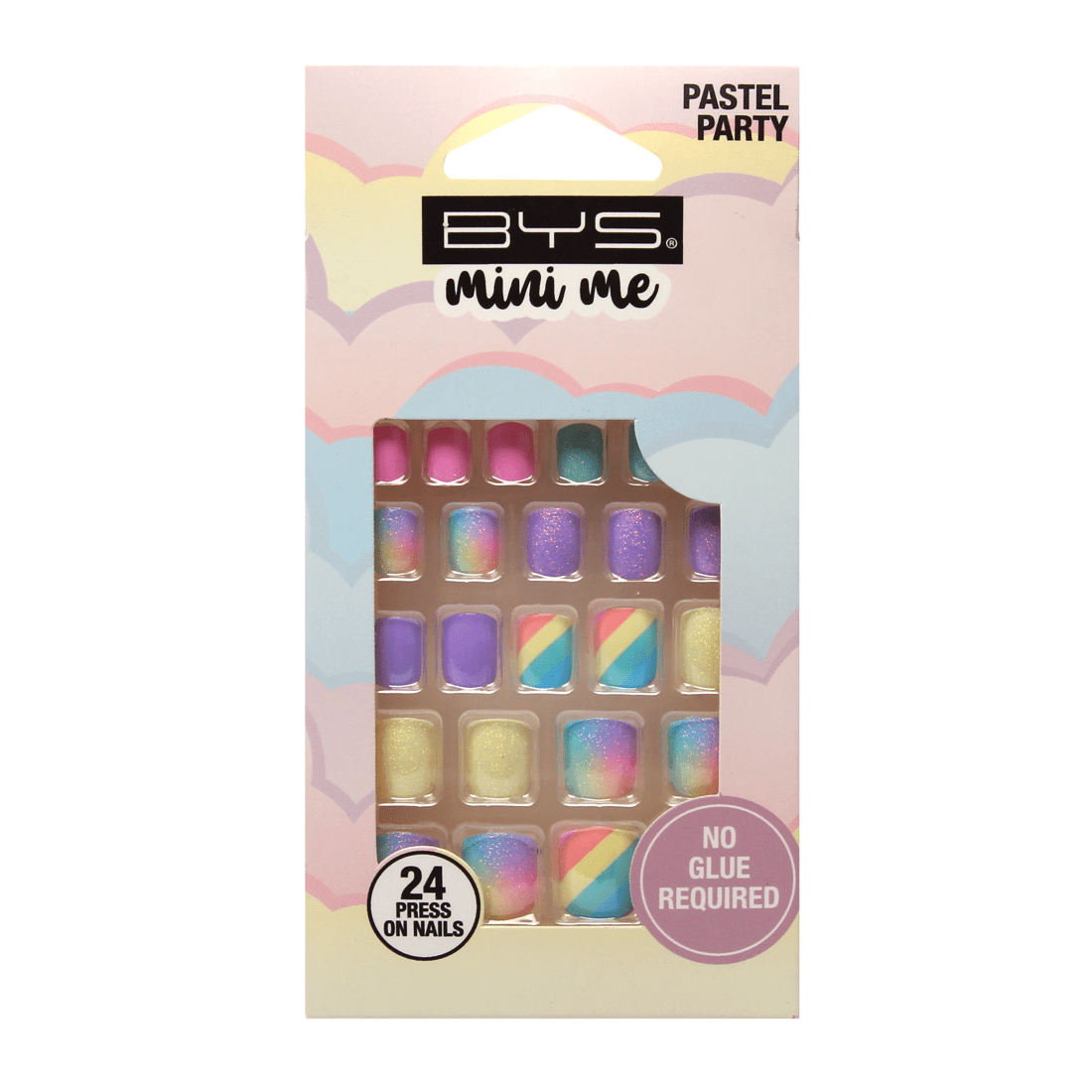1 BYS Mini Me 24 Pack Press on Nails - Pastel Party, Square Shape, 1 of 2