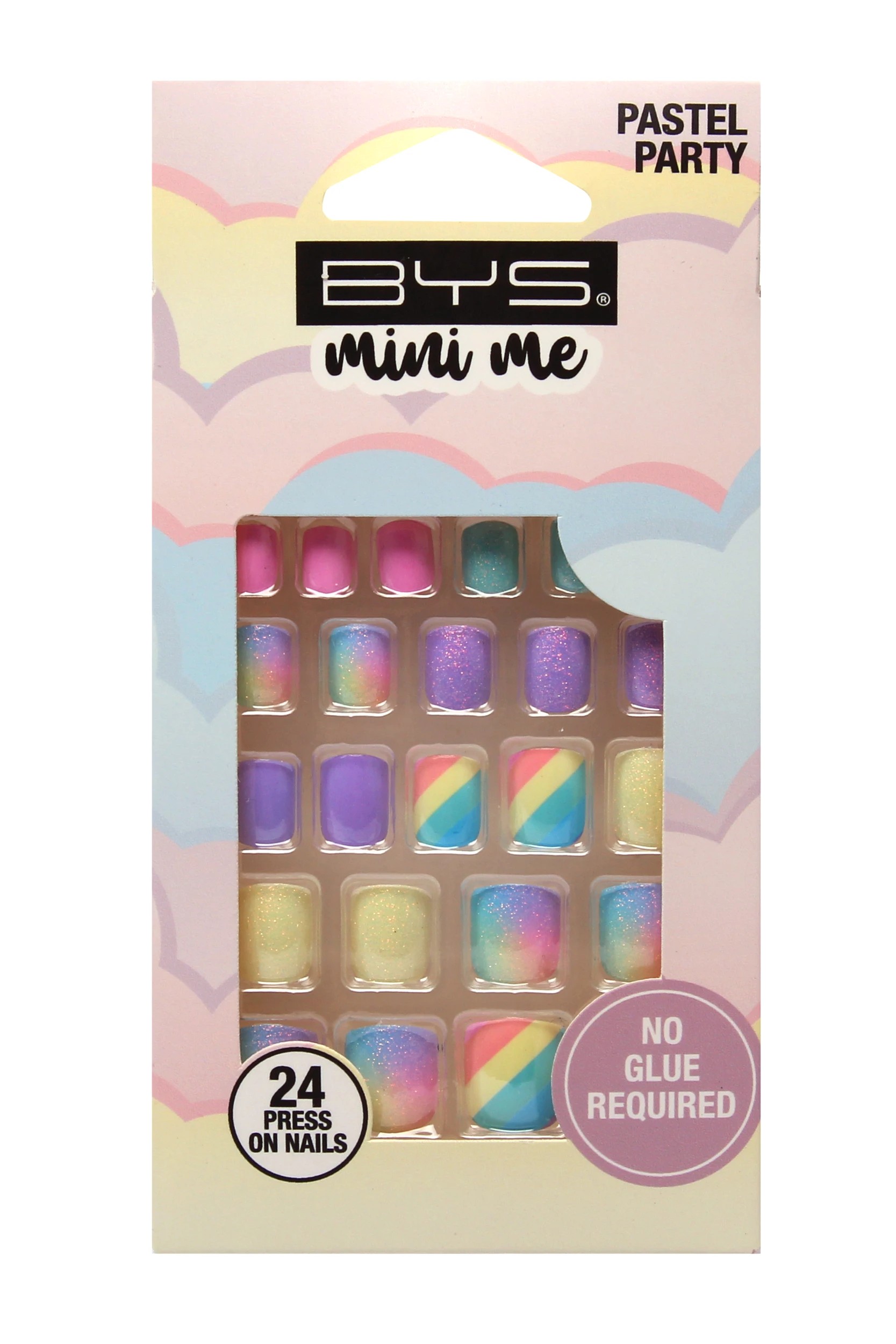 1 BYS Mini Me 24 Pack Press on Nails - Pastel Party, Square Shape, 1 of 2