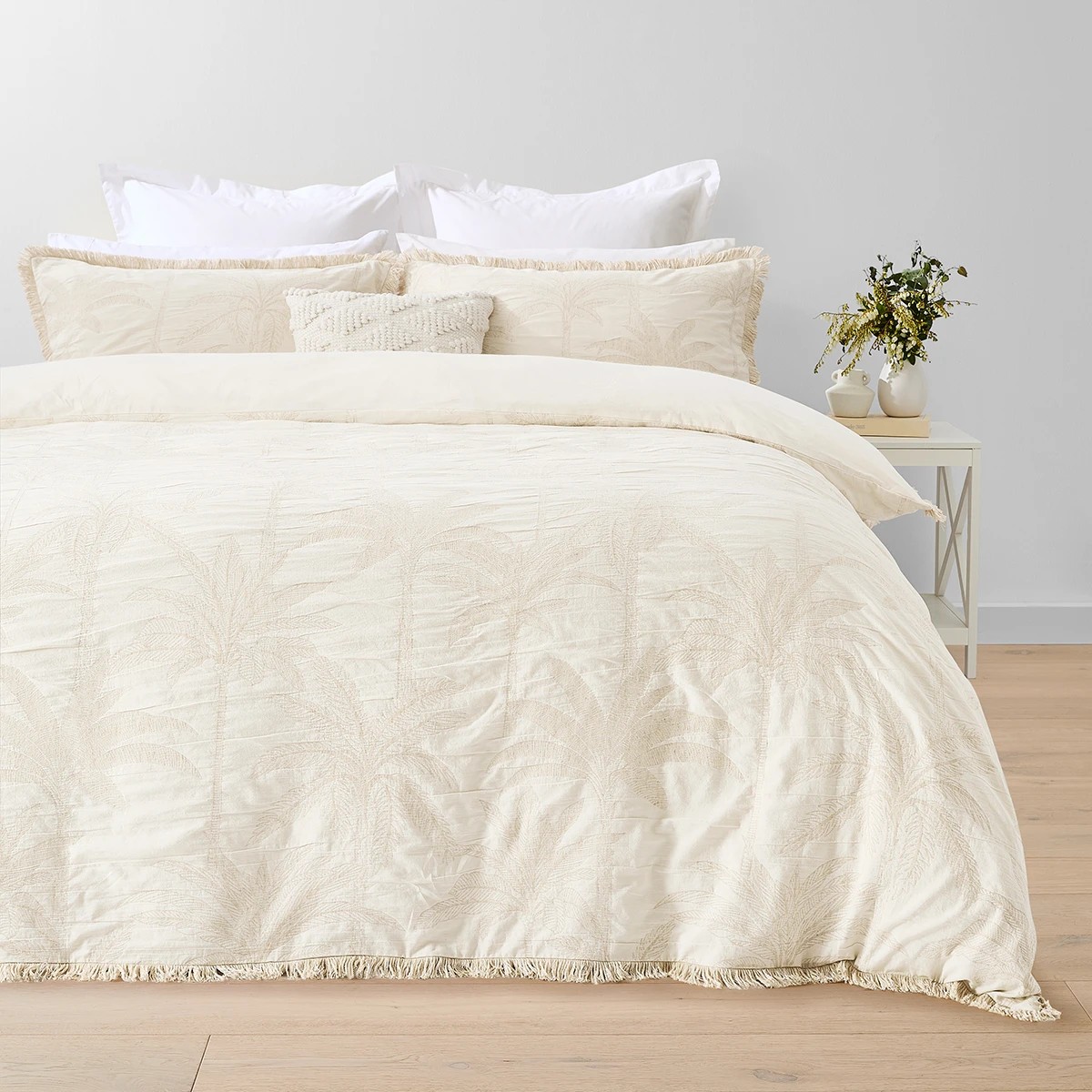 1 Palm Cotton Linen Quilt Cover Set - Queen Bed, Beige, 1 of 6