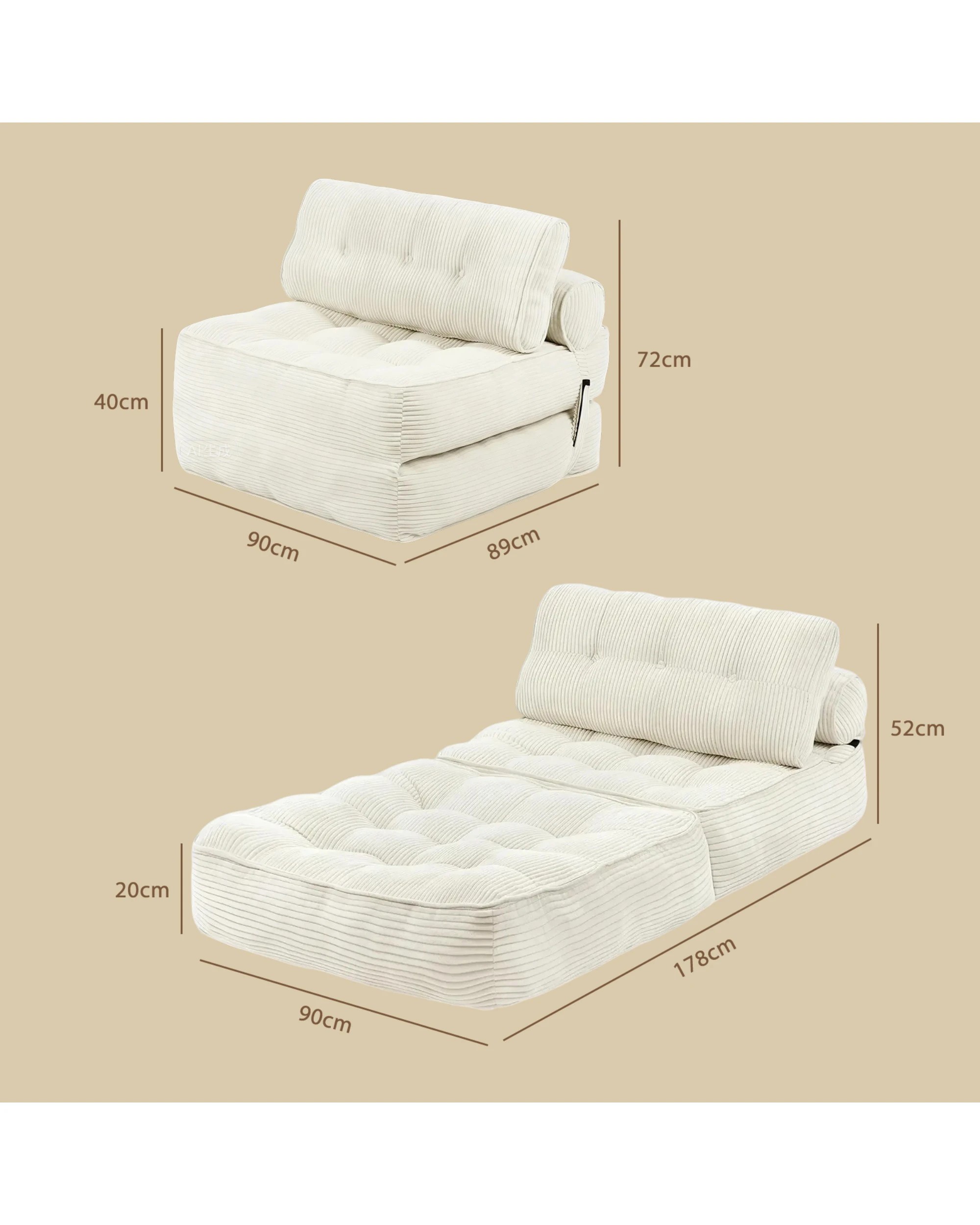 8 Advwin 3-in-1 Floor Folding Sofa Bed Convertible Sleeper Chair w/ Pillow Single Corduroy Lazy Sofa Couch Mattress, 8 of 8