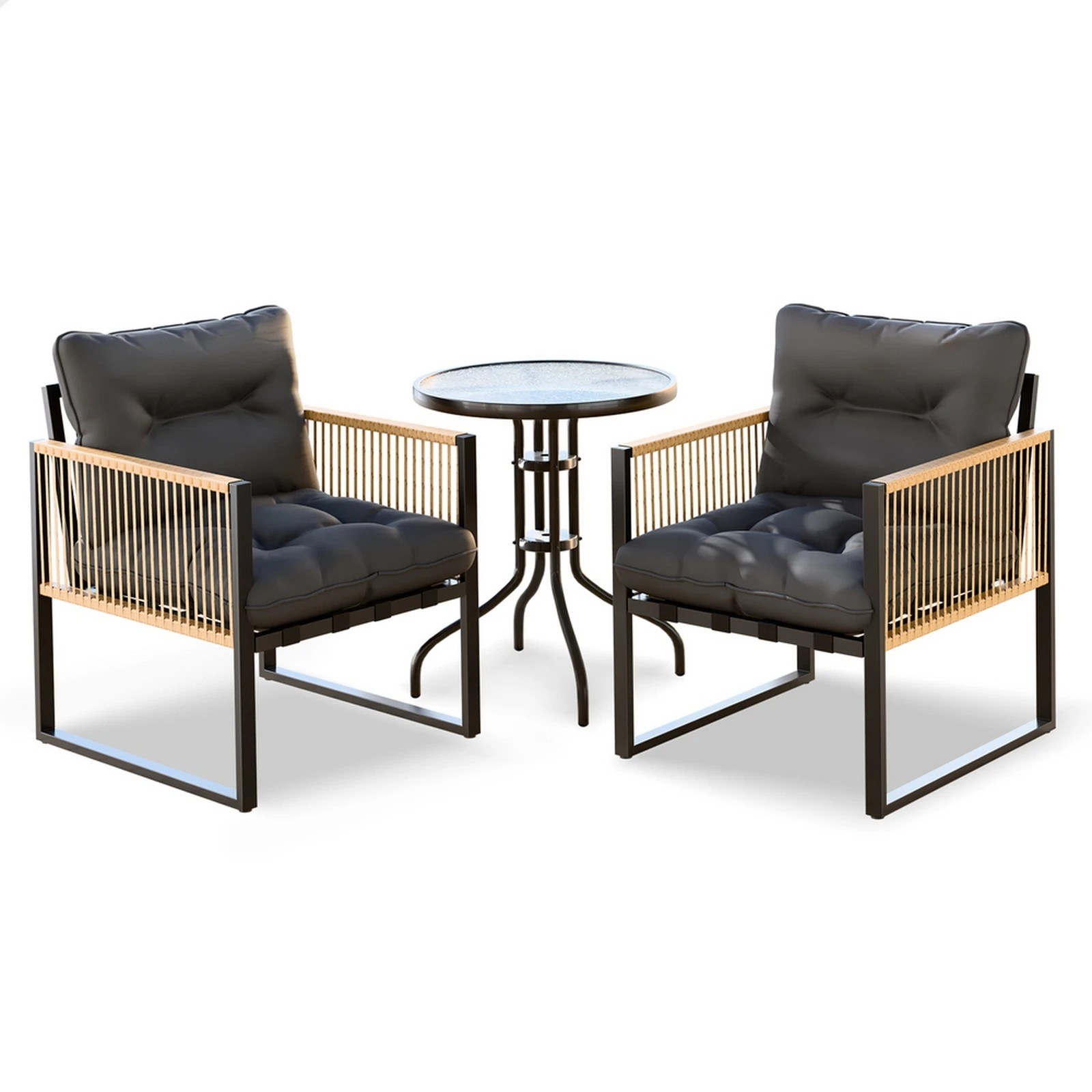 1 Alfordson Outdoor Furniture Set Patio Side Table Lounge Chair Glass Wicker - Black Grey, 1 of 10