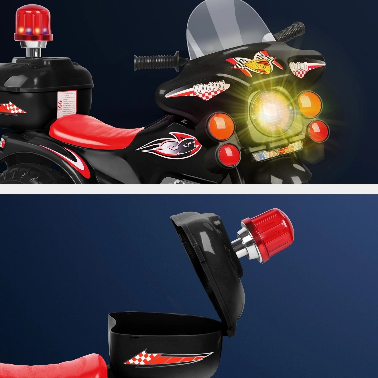 8 Alfordson Kids Ride On Car Police Motorcycle 6V Electric Toy 25W Motor MP3 - Black, 8 of 9
