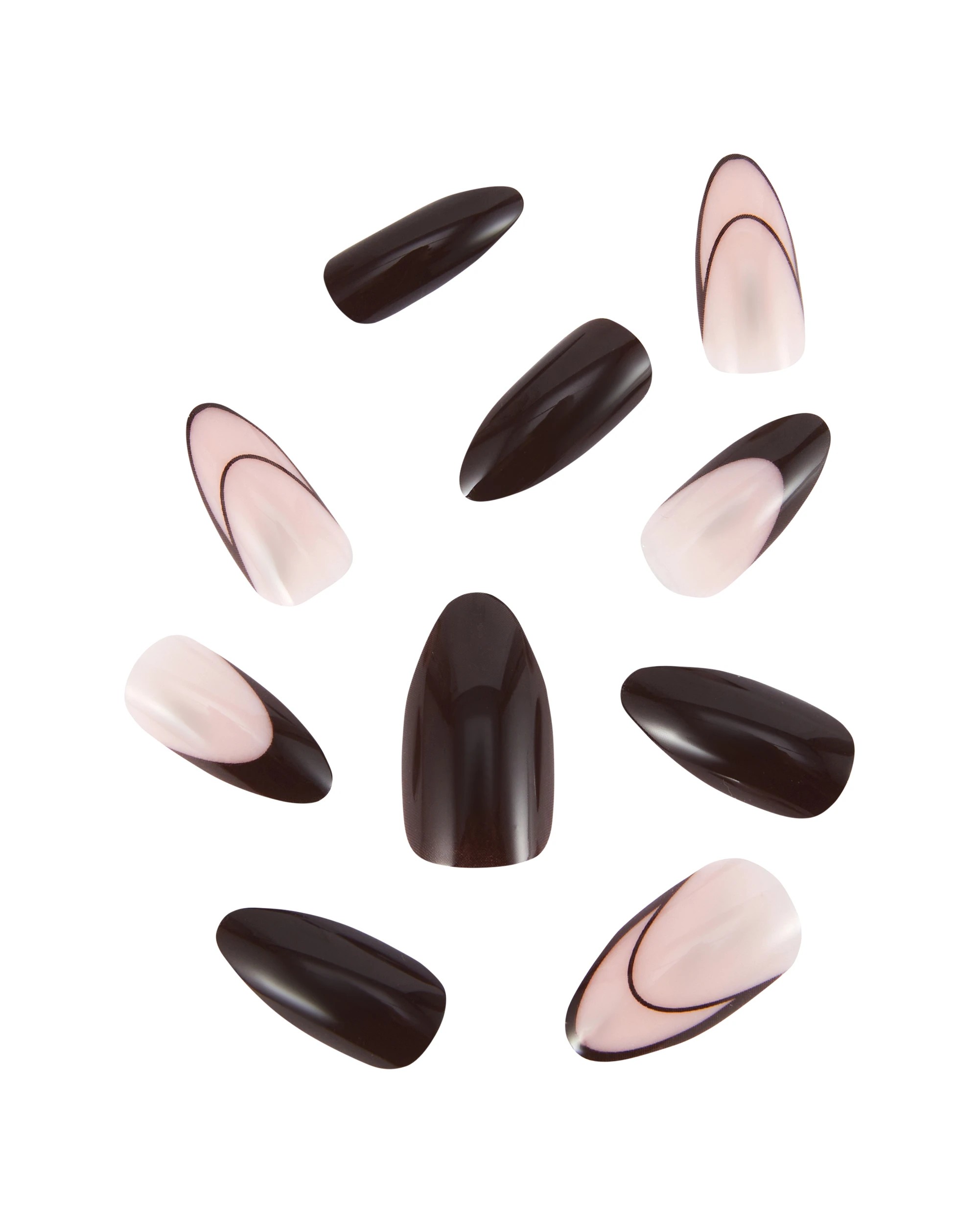 2 OXX Cosmetics 24 Pack Artificial Nails with Adhesive - Pointed Stiletto Shape, Brown French Tips, 2 of 4
