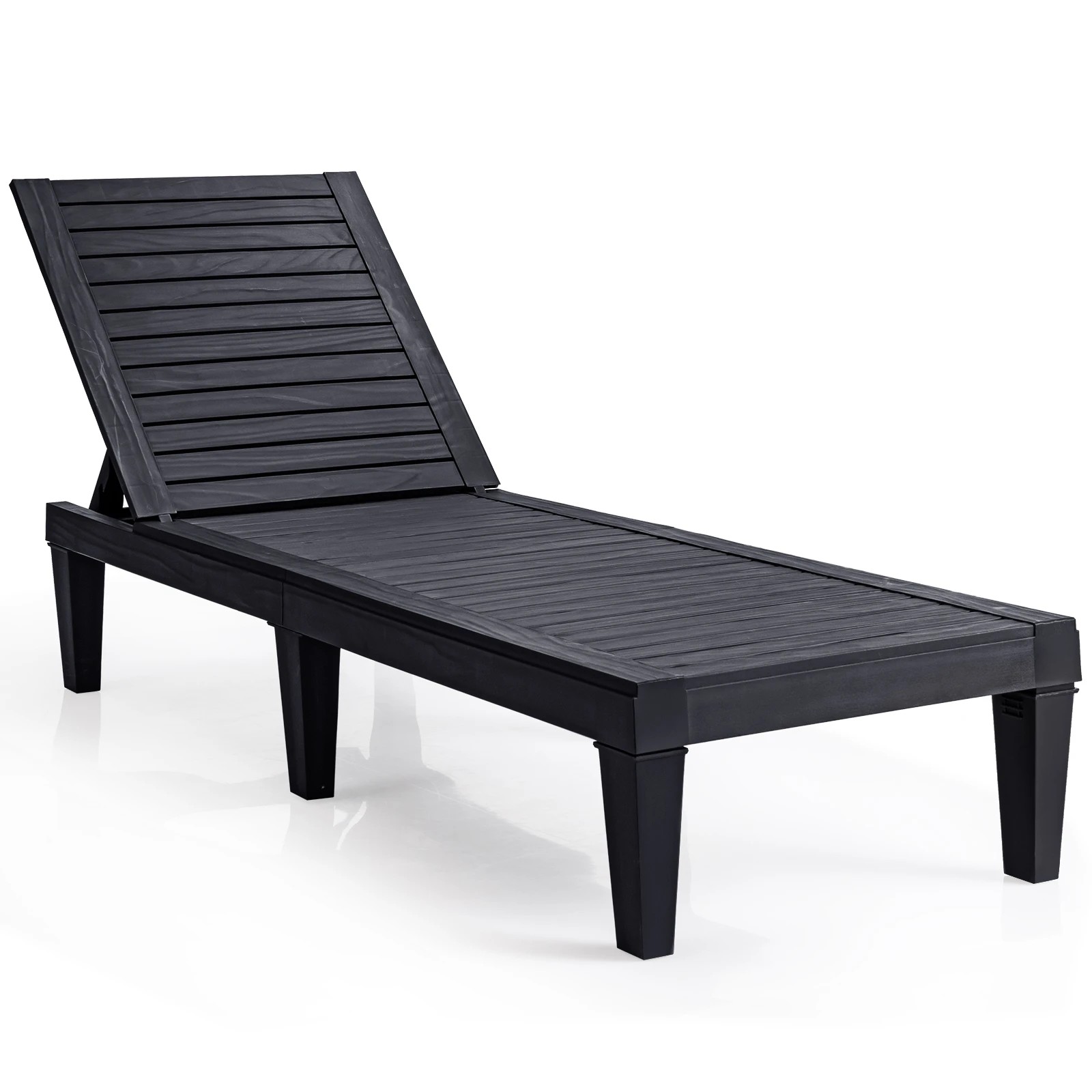 1 Costway Patio Chaise Lounge Chair 5-Position Adjustable Sun Tanning Chair - Black, 1 of 3