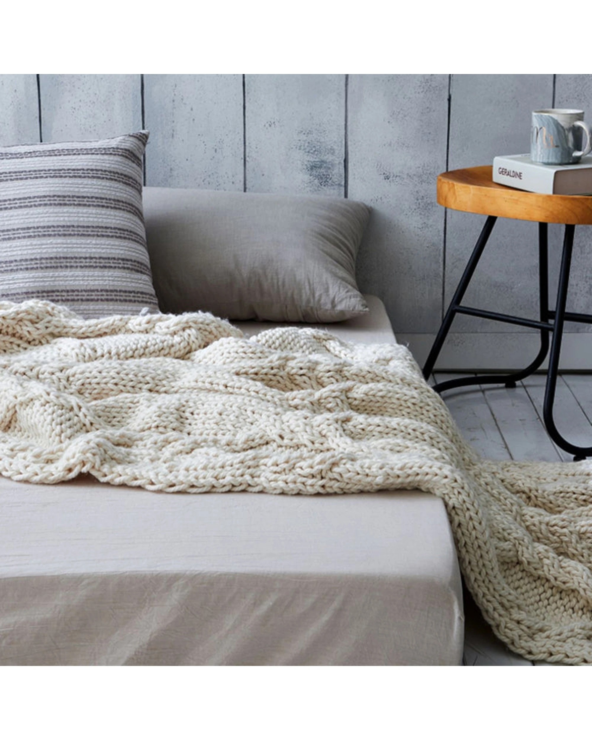2 Cotton More Hand Knitted Blanket Tassel 130x160cm - Beige, 2 of 4