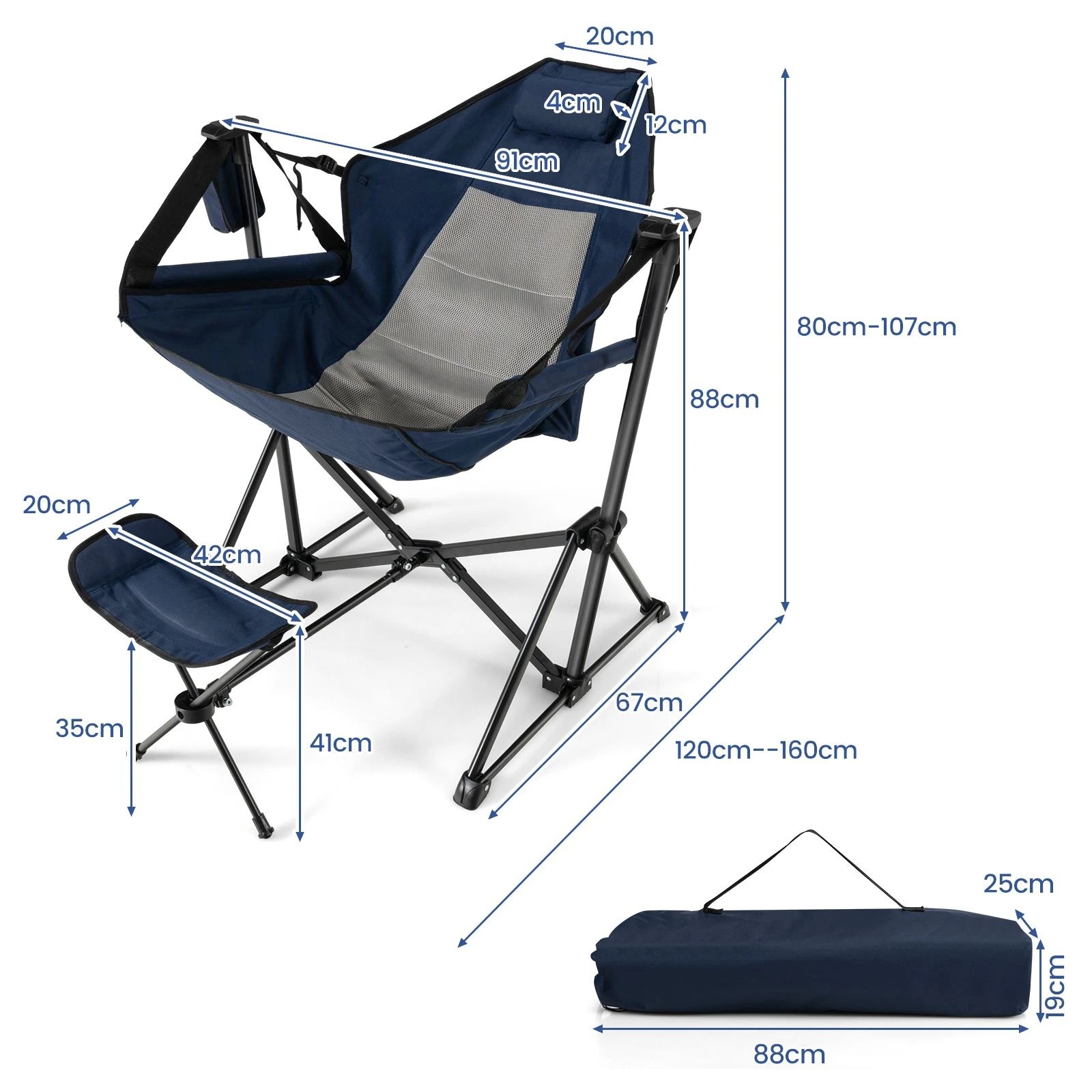 2 Costway Oversized Folding Camping Hammock Chair w/Adjustable Backrest Headrest Swing Chair Patio Travel - Black, 2 of 2