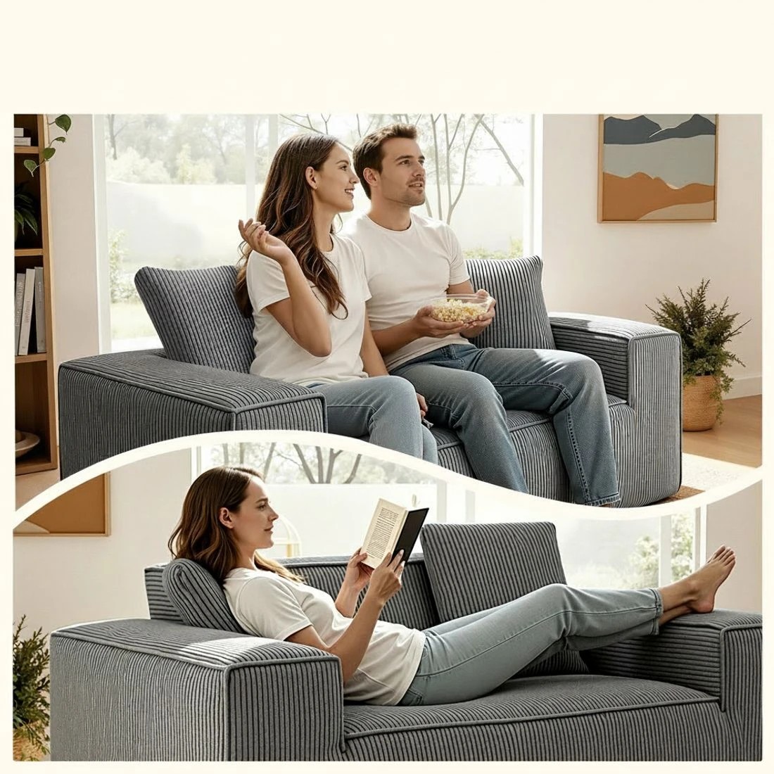 8 Artiss 2 Seater Sofa Loveseat Sofas Bed Couch No Assembly Corduroy Small Couches Apartement - Grey, 8 of 9