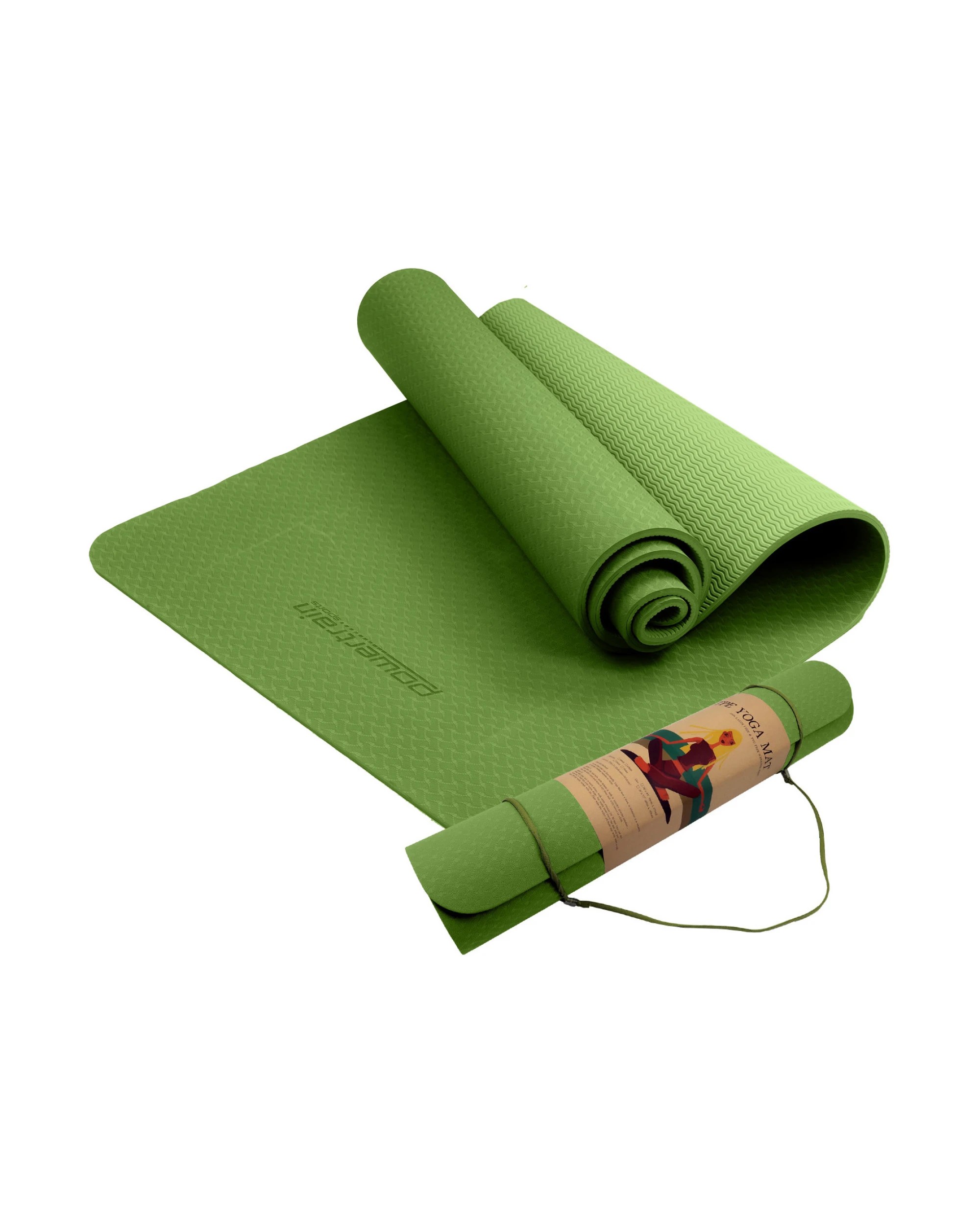 1 Powertrain 8mm Thick Yoga Exercise Mat Home Gym Pilates Fitness Dual Layer TPE - Green, 1 of 5