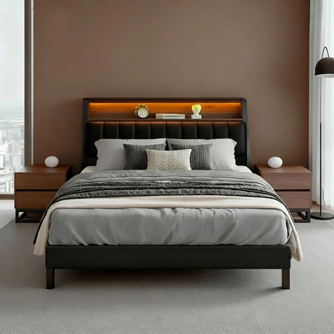 7 Artiss Queen Bed Frame LED Storage Headboard with Charging Station - Black, 7 of 7