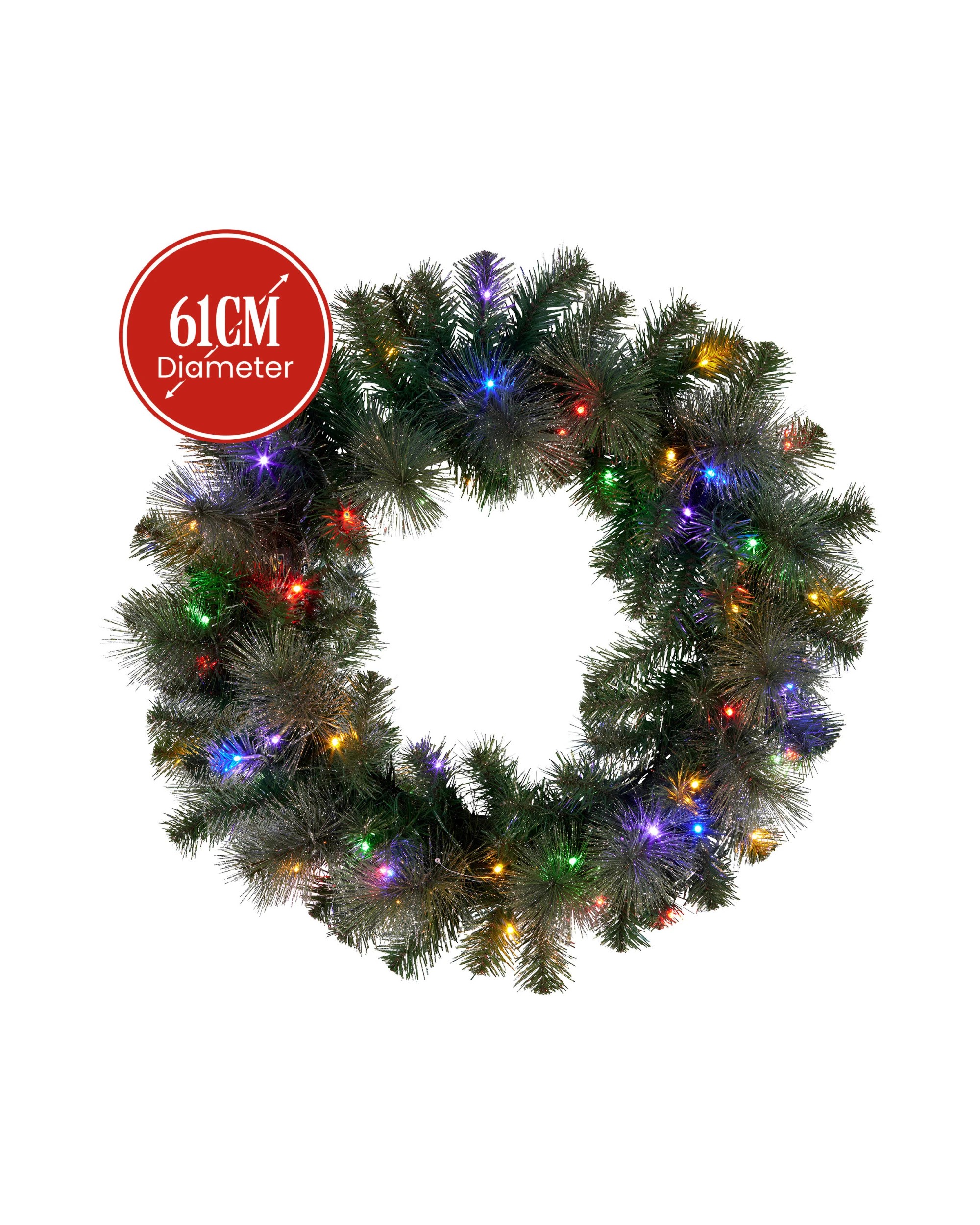 2 Christabelle 61cm Christmas Wreath Led Lights Glittery Gold Pine Front Door Decoration Ornament, 2 of 7