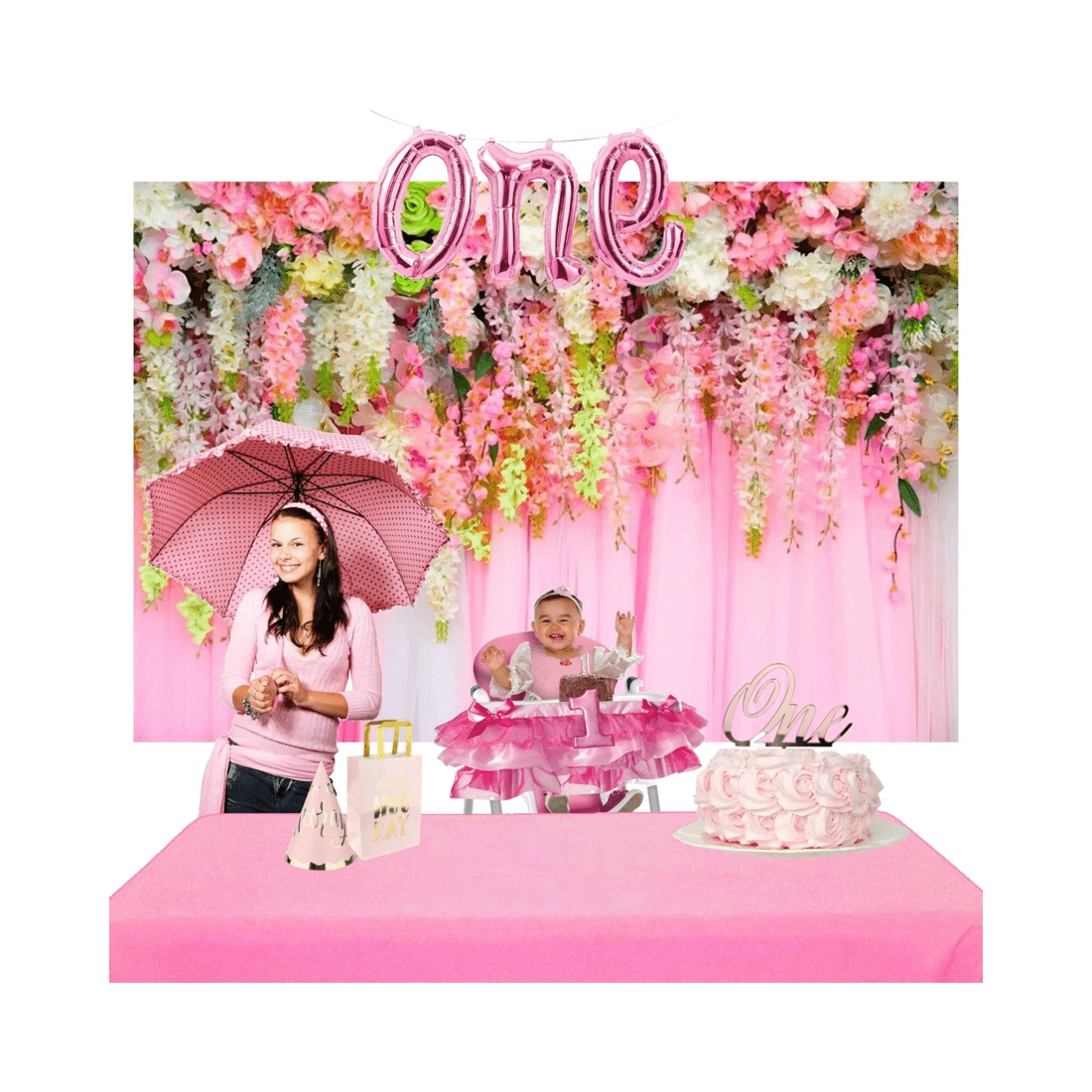 4 Alibaba Pink Floral Curtain Large Printed Fabric Backdrop, 4 of 5