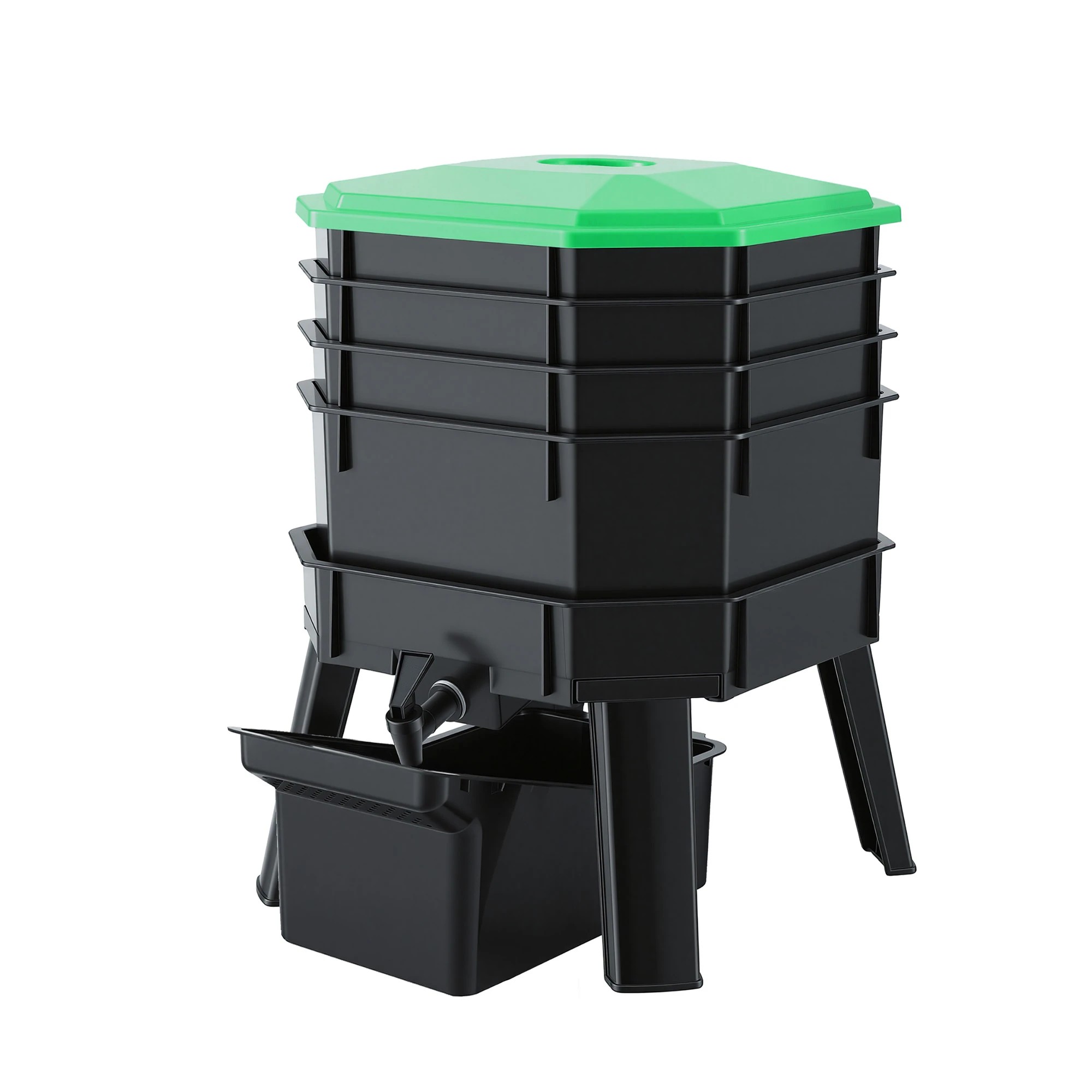 1 Gardeon Compost Bin 4-Tray Stackable Worm Farm Composter with Liquid Fertiliser Tap - Black, 1 of 4