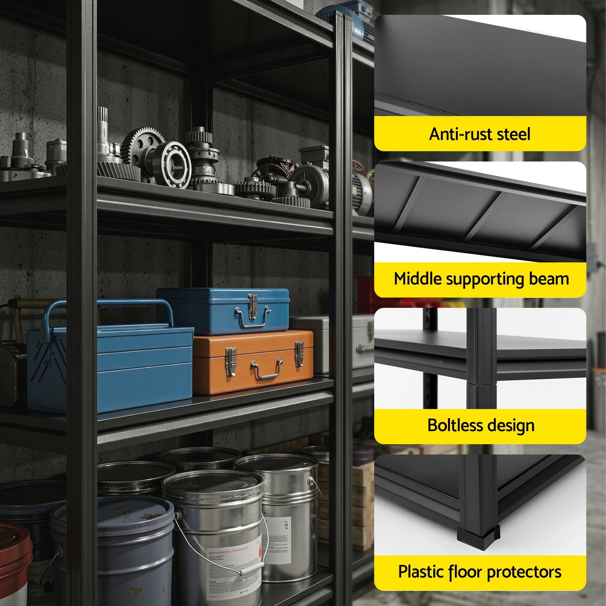 5 Giantz Garage Shelving 1.8X1.2m Warehouse Rack Storage Shelves Workshop Racks Steel - Black, 5 of 6