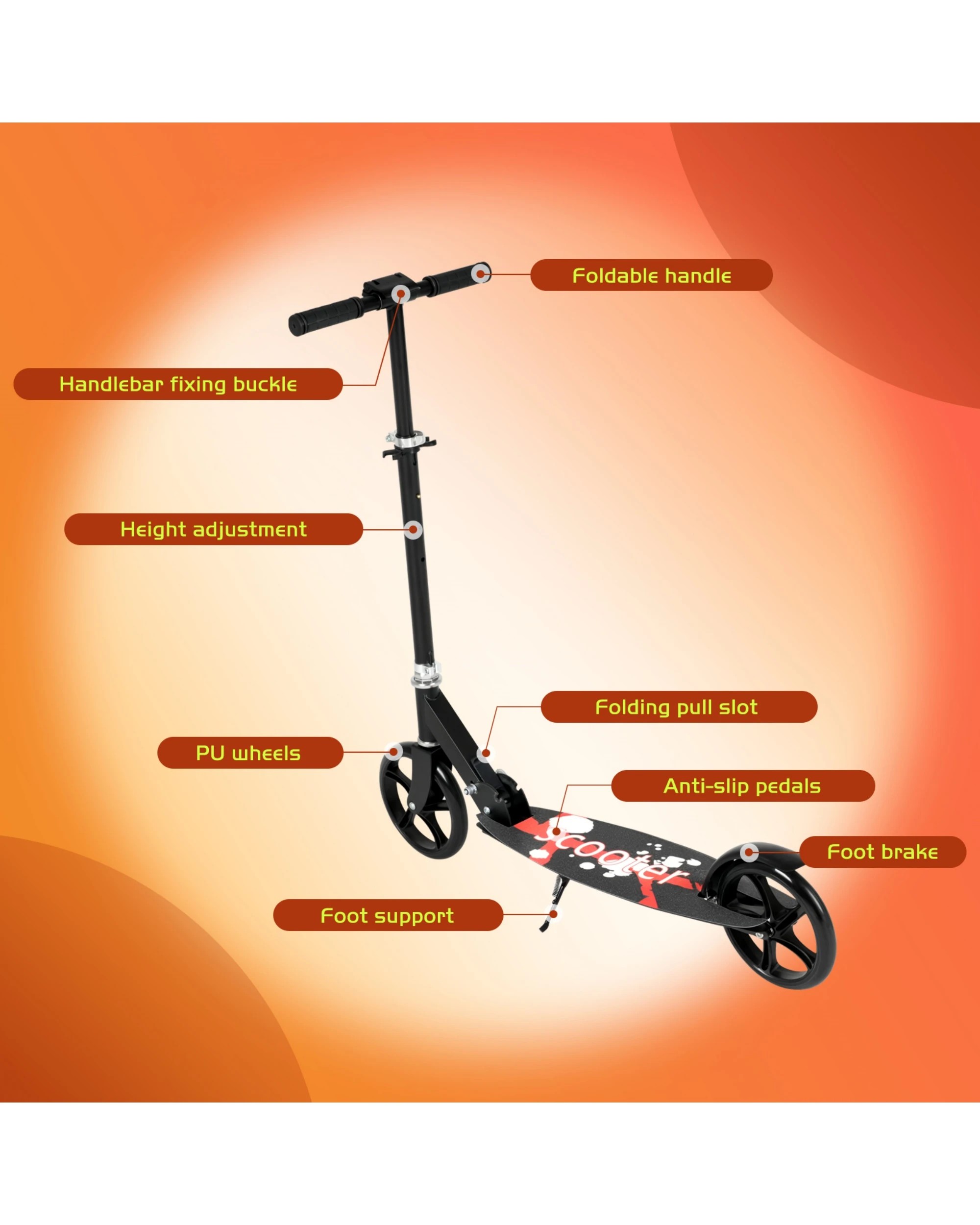 5 Advwin Folding Kids Kick Scooter w/ Big Wheel & Adjustable Height Red, 5 of 10