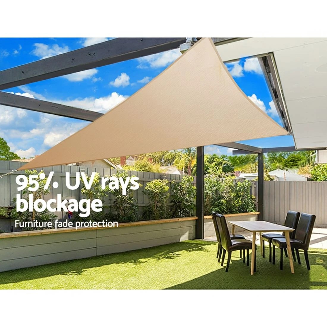 4 Instahut Waterproof Shade Sail 5x5x5m Triangle Sand 95% Shade Cloth - Natural, 4 of 4