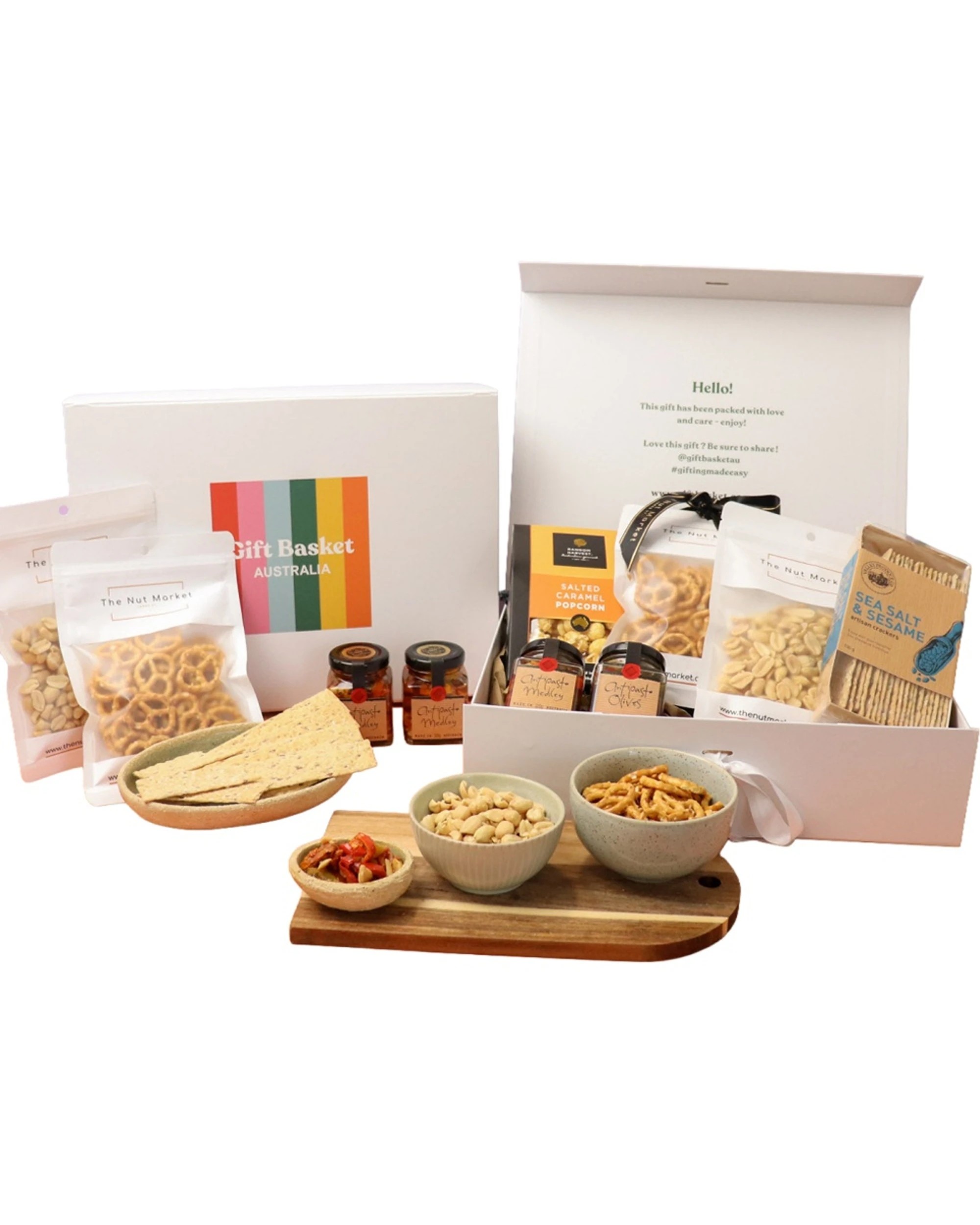 1 Gift Basket Gourmet Nibbles Hamper Set Premium Roasted Nuts Crackers Olives - Multi, 1 of 7