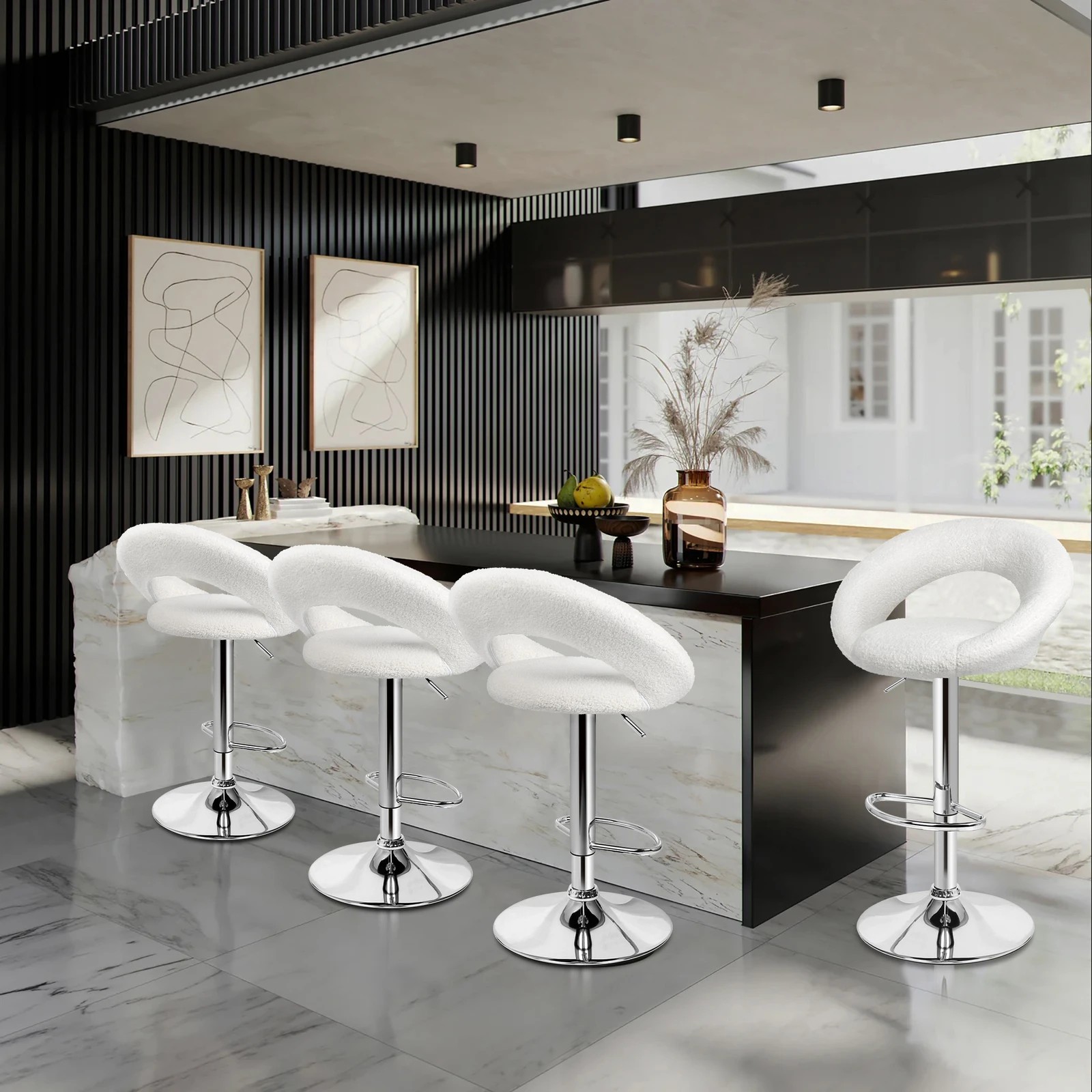 8 Alfordson 2x Bar Stools Ovadia Kitchen Swivel Chair Boucle Gas Lift - White, 8 of 8