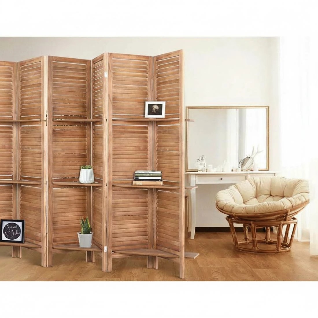 4 Artiss 8 Panel Room Divider Screen 326x170cm Shelf - Brown, 4 of 8