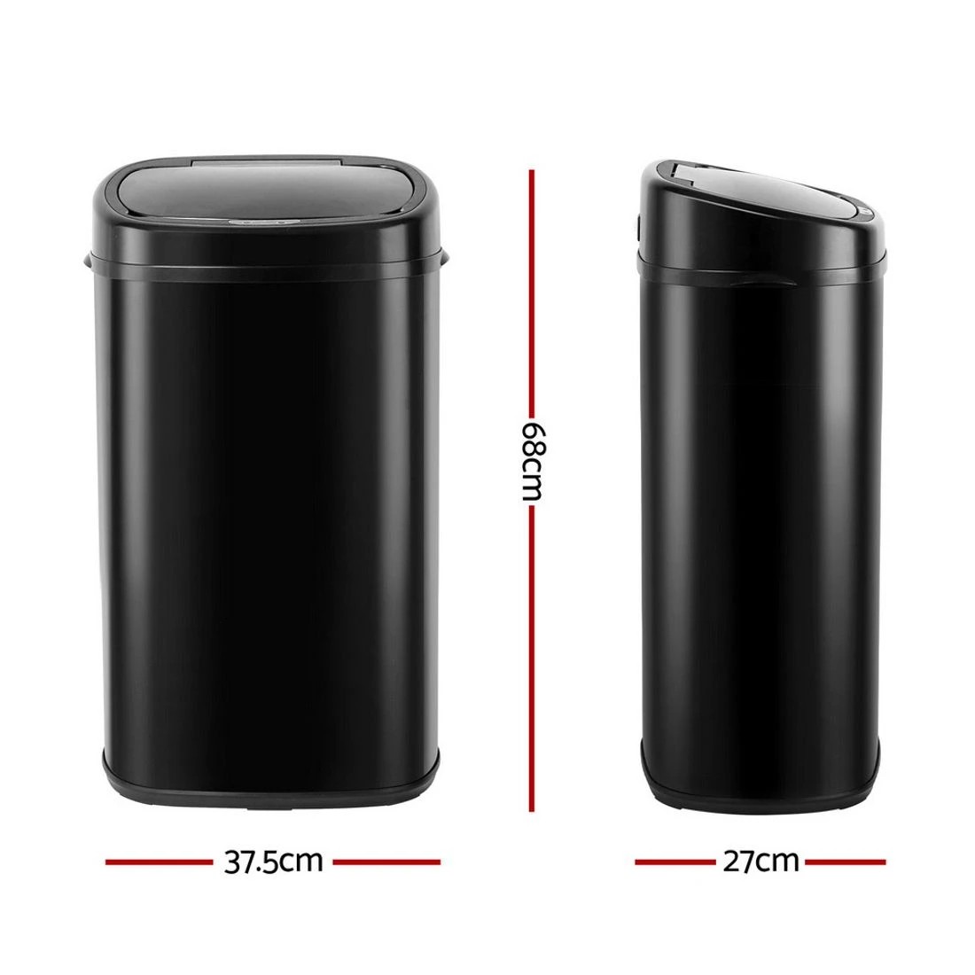 2 Devanti 58L Motion Sensor Bin Rubbish Automatic - Black, 2 of 8