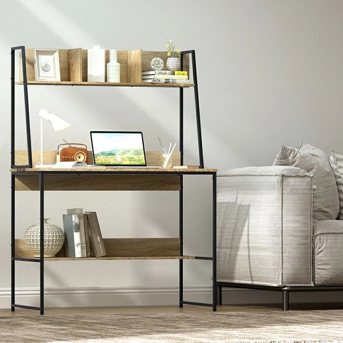 3 Artiss Computer Desk Bookshelf Storage 100CM Oak - Brown, 3 of 5