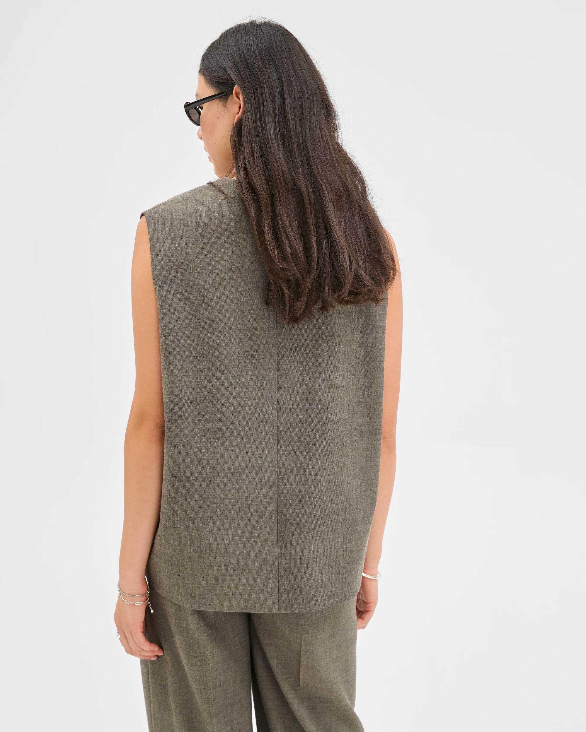 6 Preview Sleeveless Deep V-Neck Tailored Vest DARK CHOCOLATE MELANGE, 6 of 6